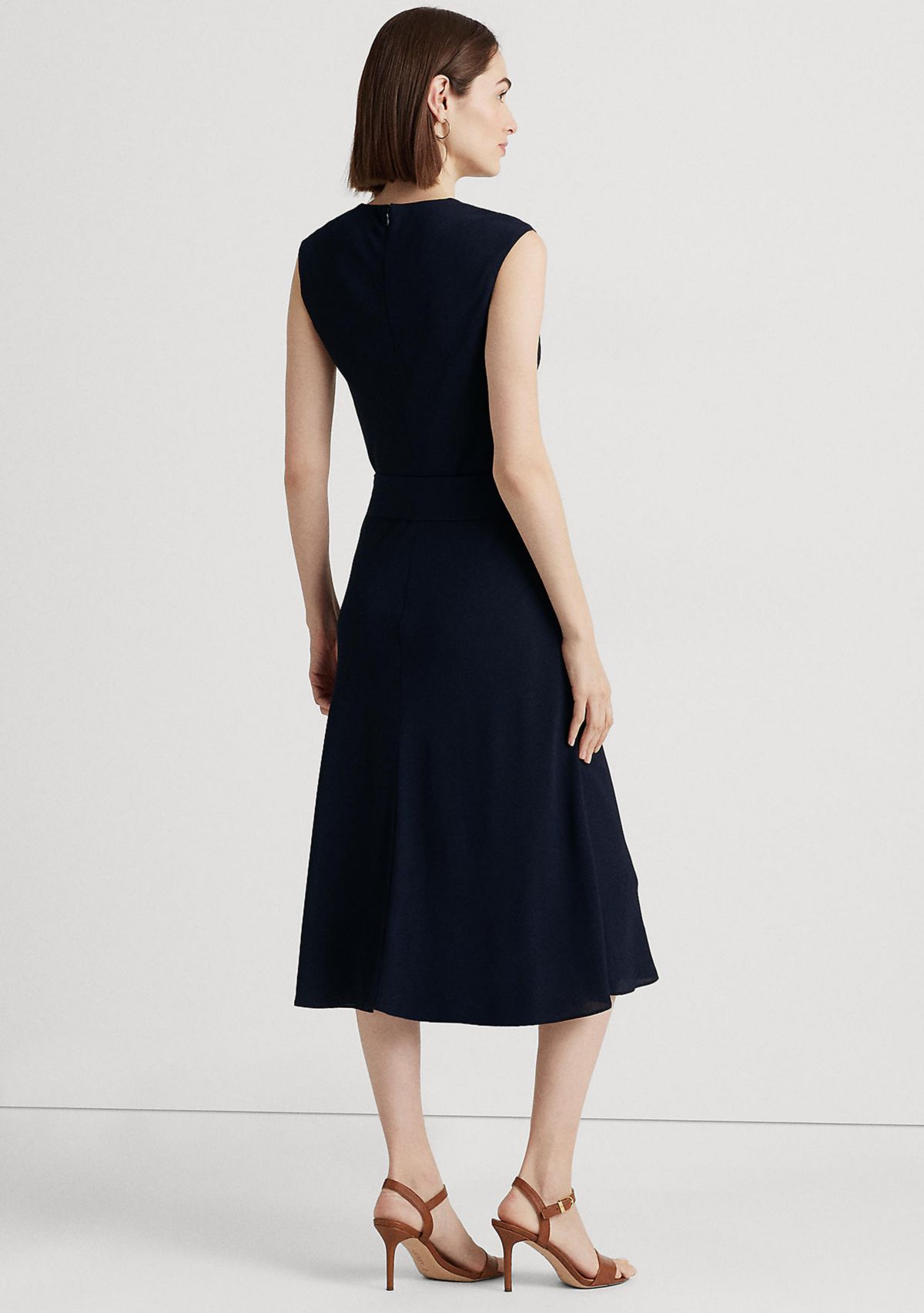 Bubble Crepe Cap-Sleeve Dress
