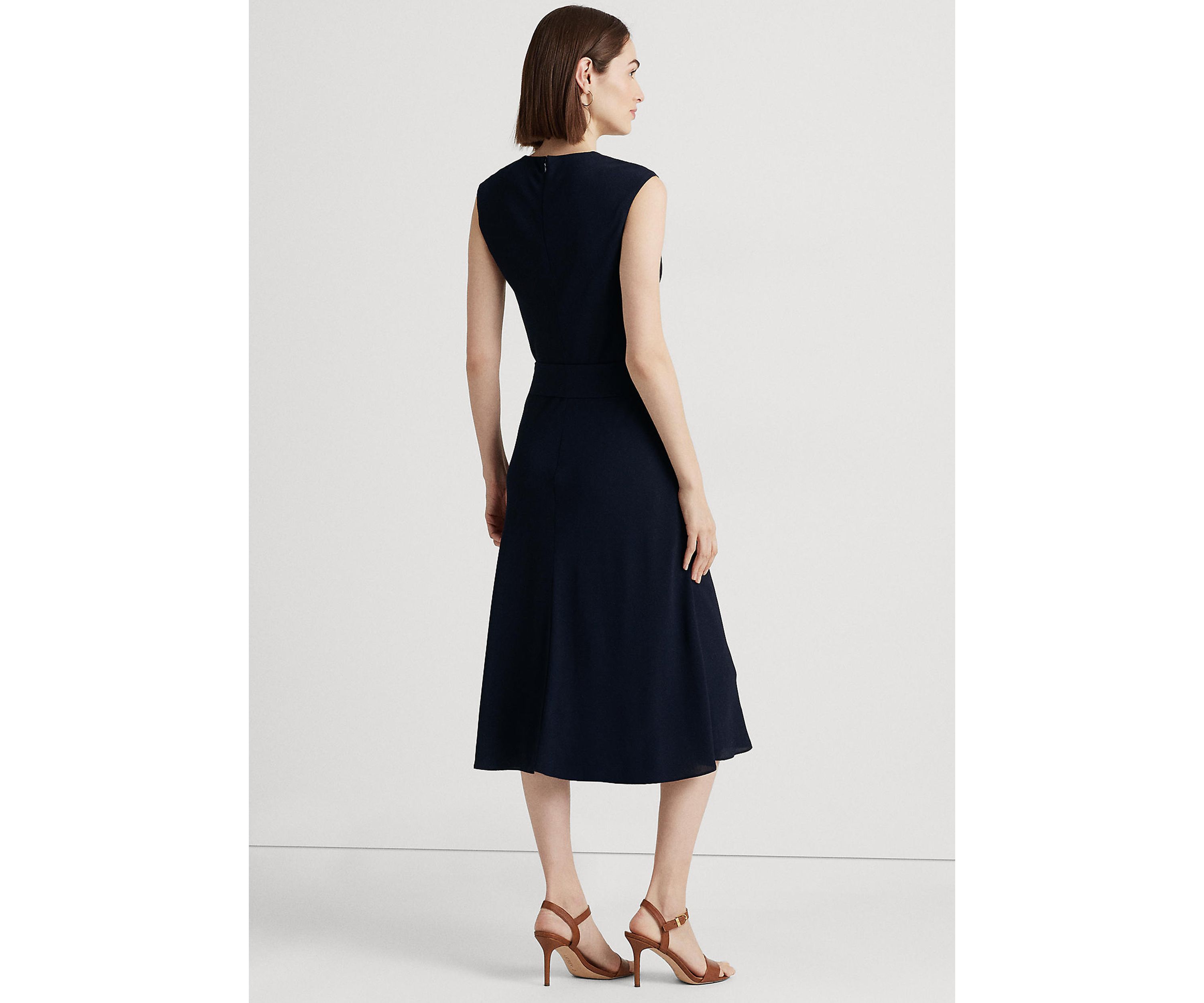 Bubble Crepe Cap-Sleeve Dress