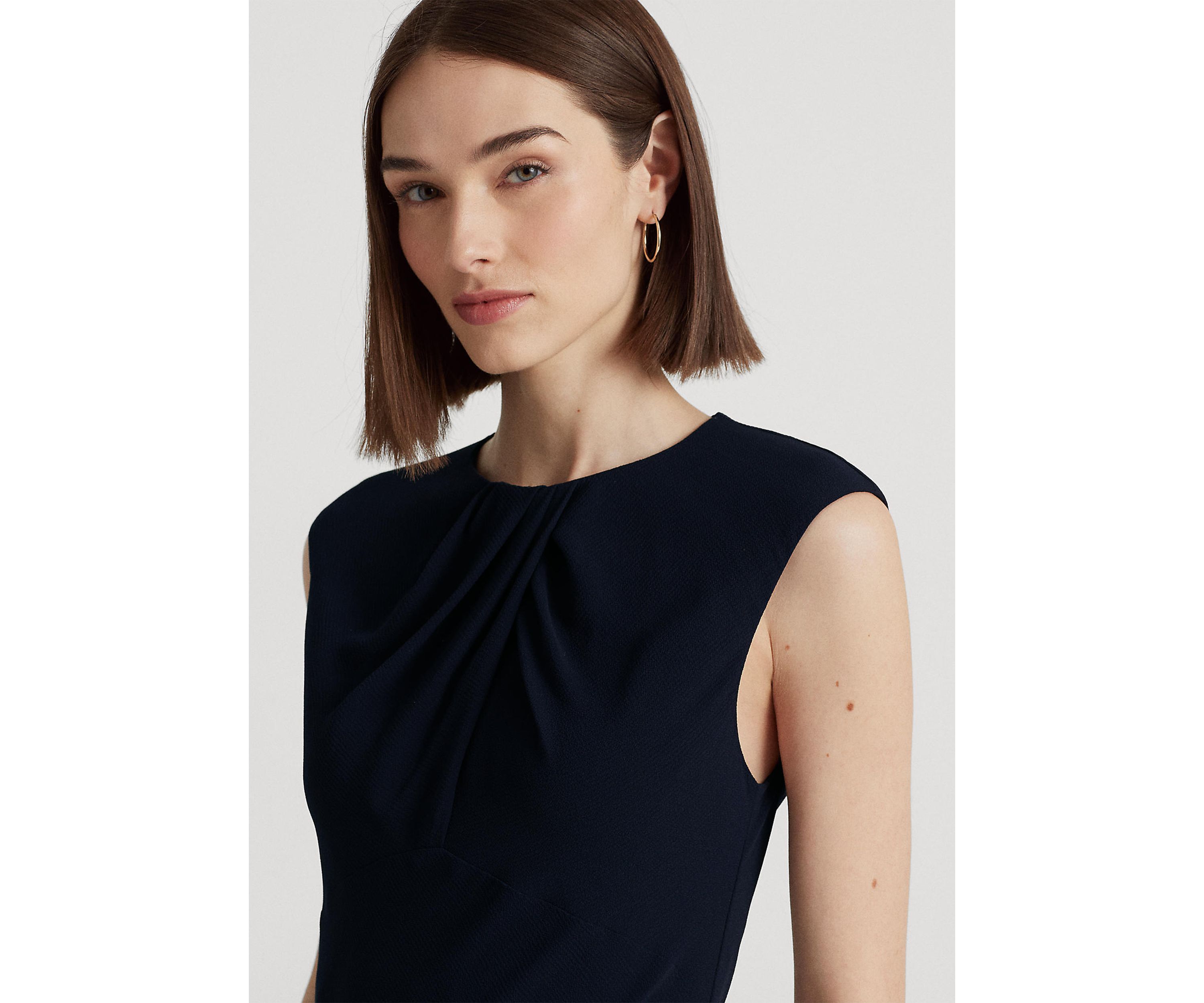 Bubble Crepe Cap-Sleeve Dress