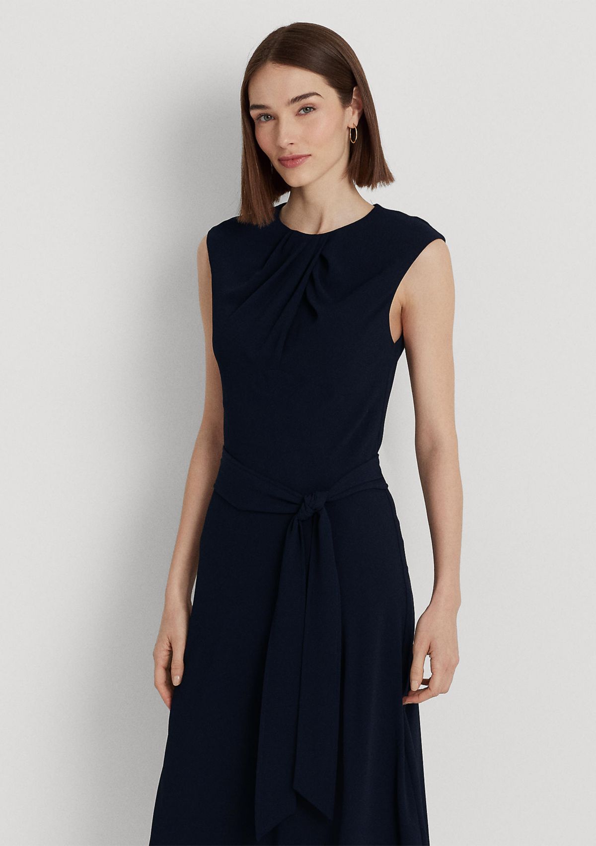 Bubble Crepe Cap-Sleeve Dress