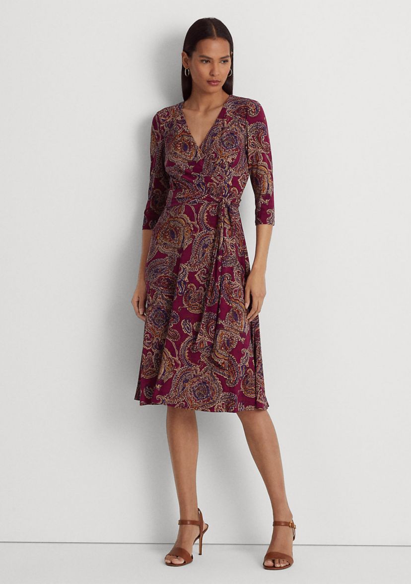 Paisley Surplice Jersey Dress