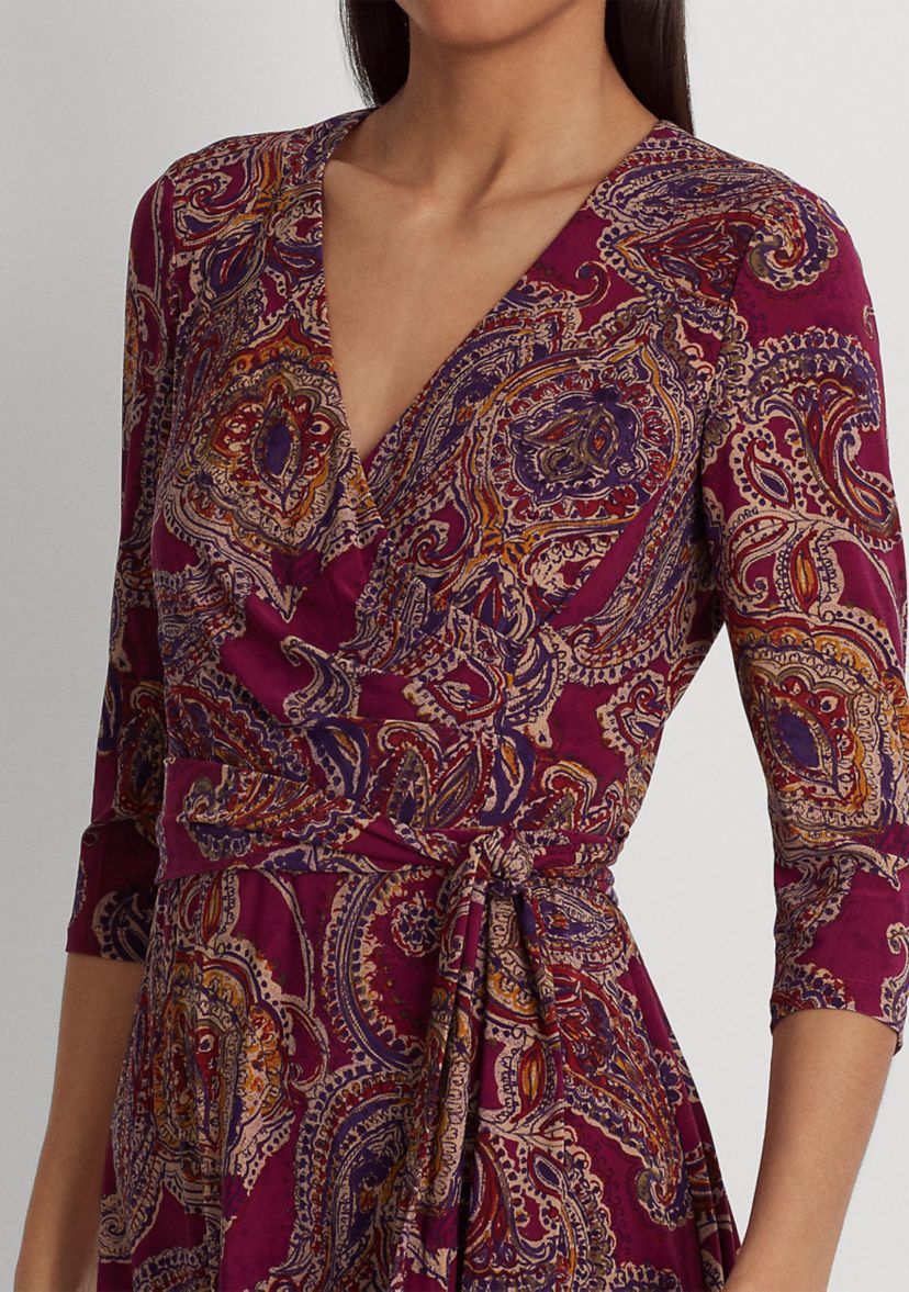 Paisley Surplice Jersey Dress