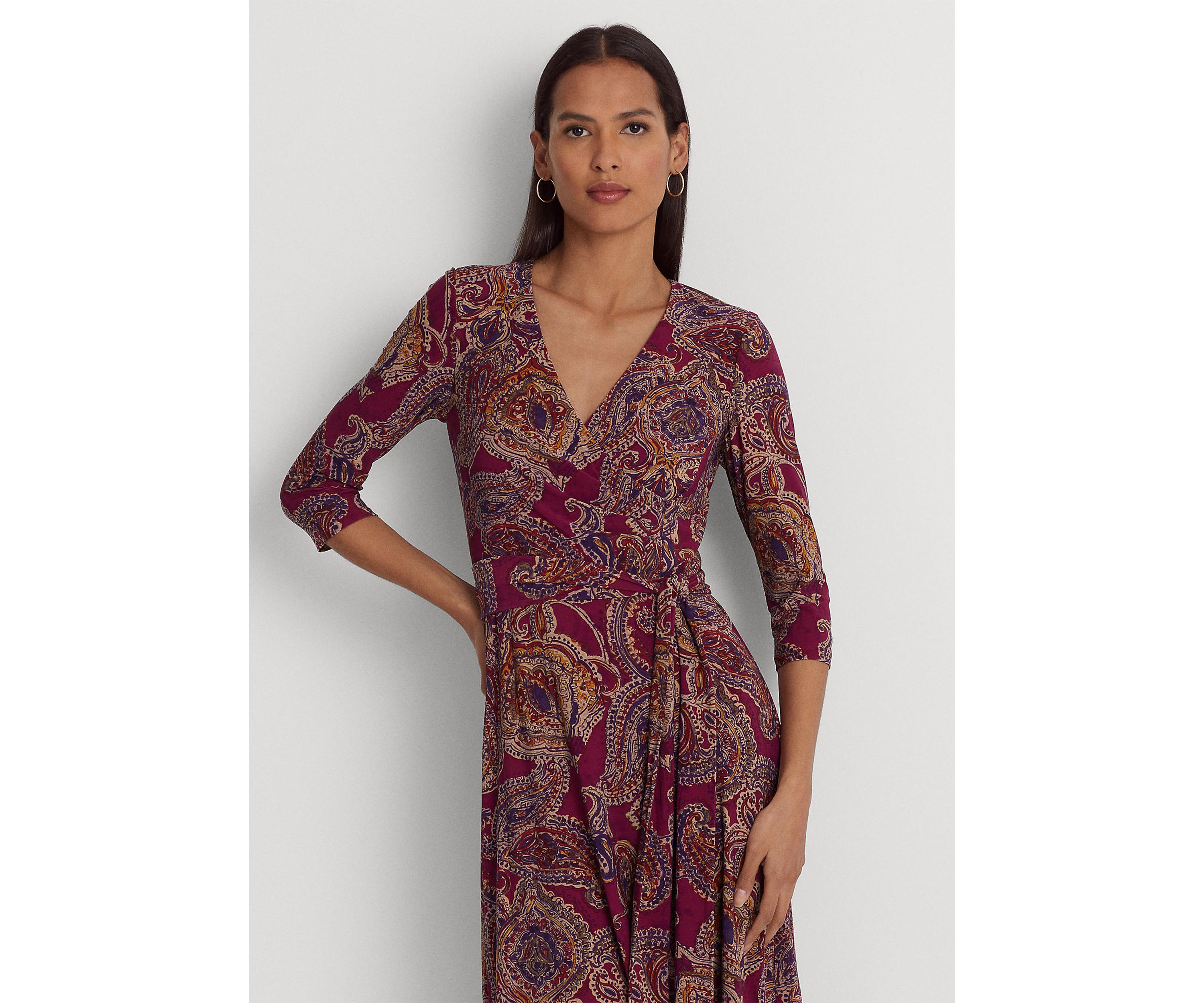 Paisley Surplice Jersey Dress