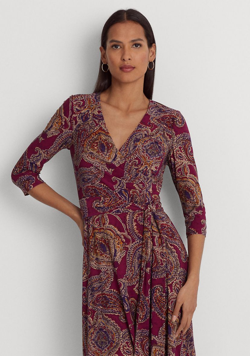 Paisley Surplice Jersey Dress