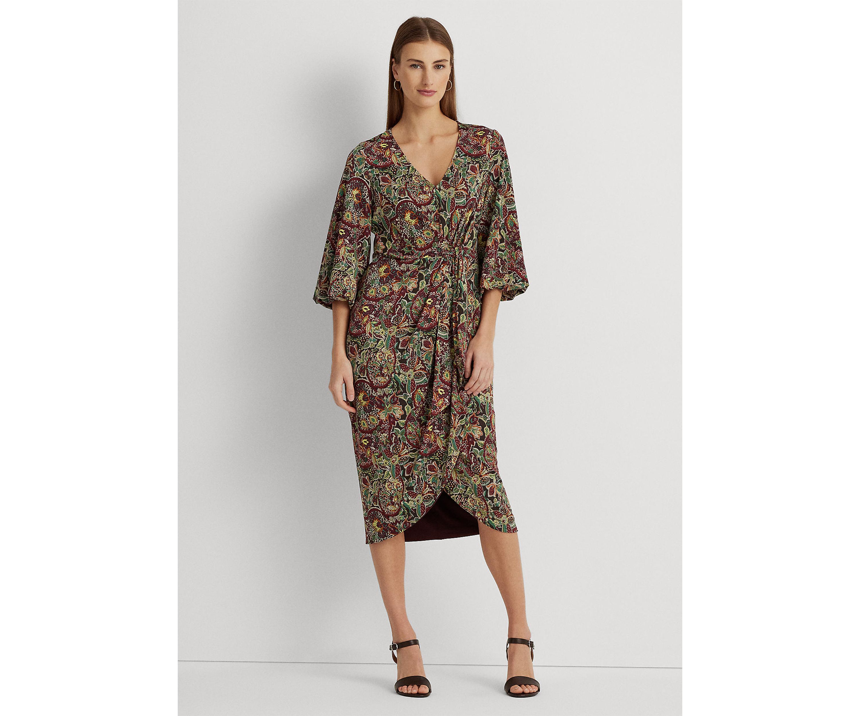 Floral Jersey Tie Front Midi Dress