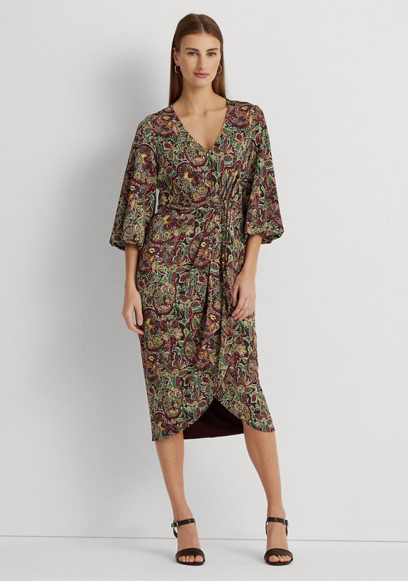 Floral Jersey Tie Front Midi Dress