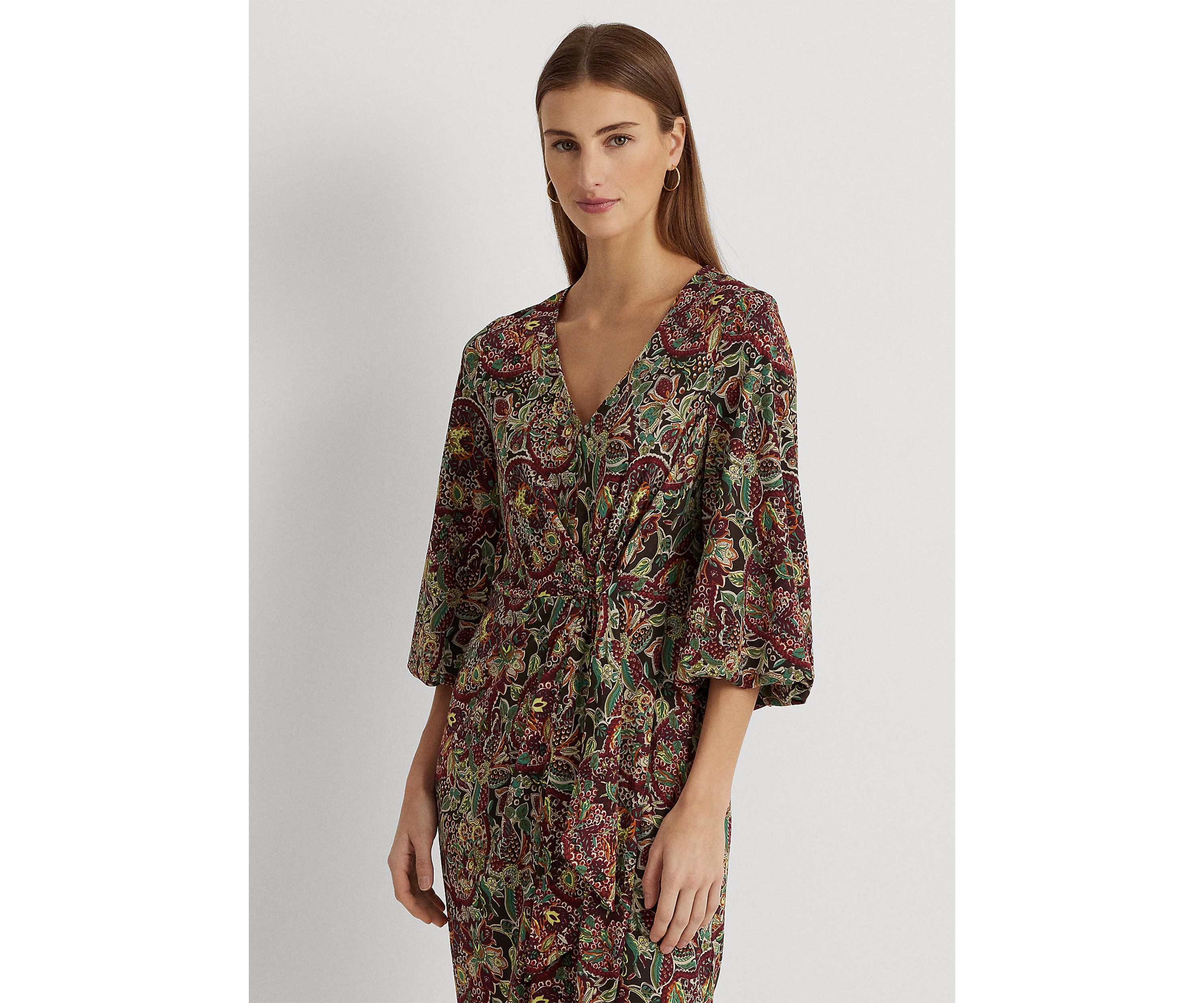 Floral Jersey Tie Front Midi Dress