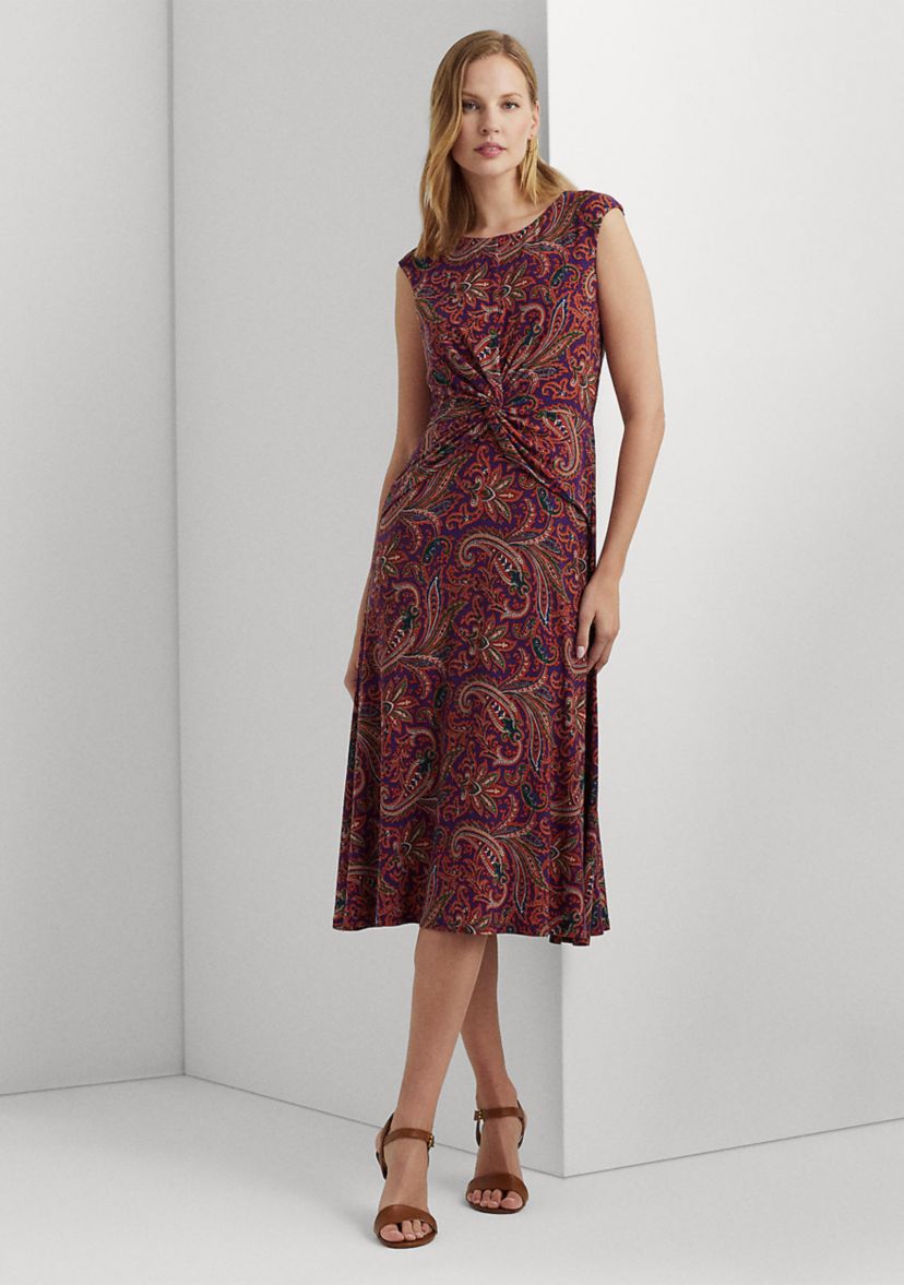 Womens Paisley Twist-Front Jersey Dress