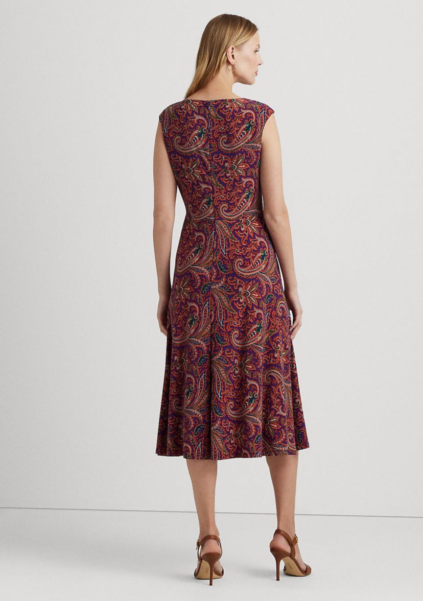 Womens Paisley Twist-Front Jersey Dress