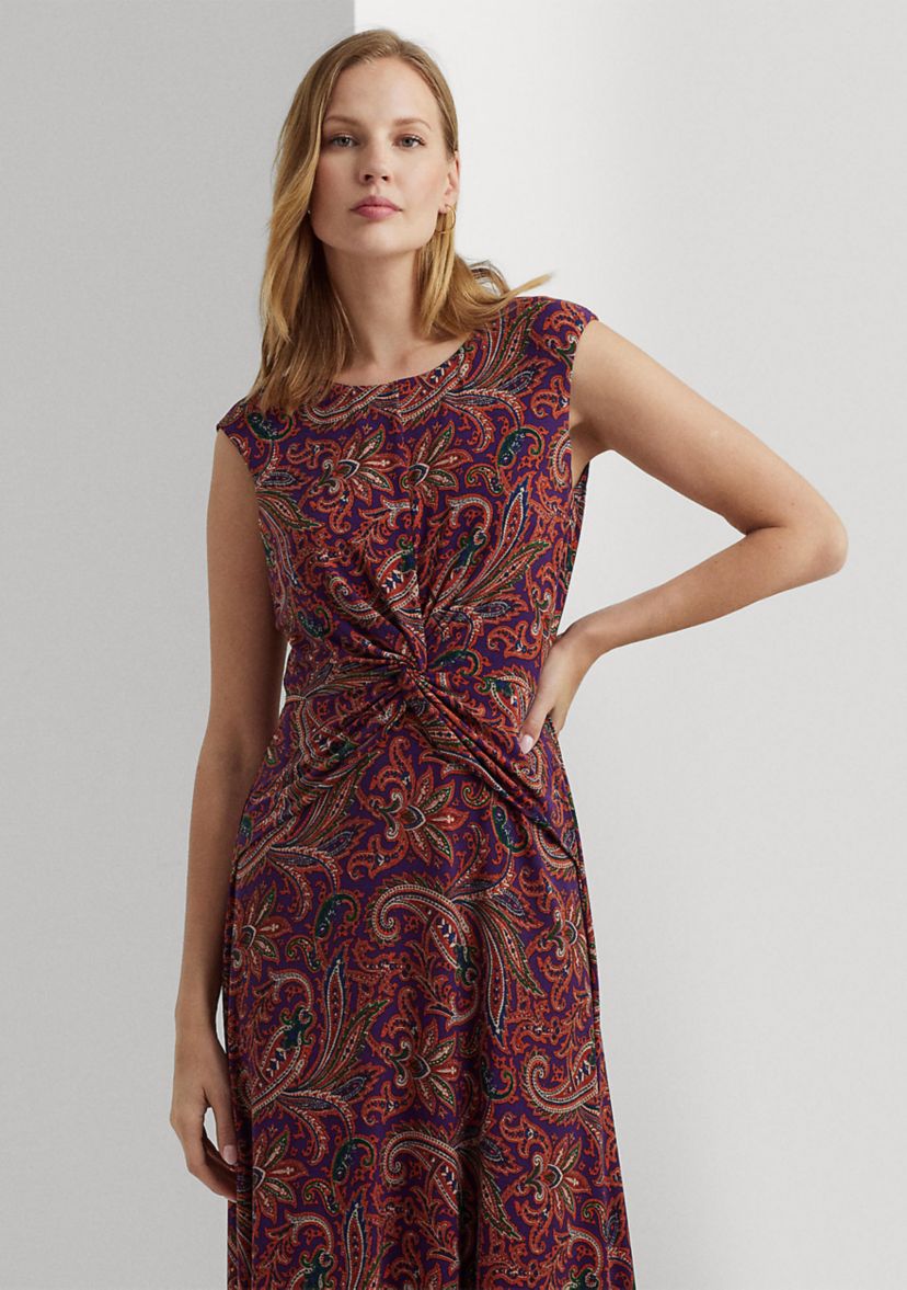 Womens Paisley Twist-Front Jersey Dress