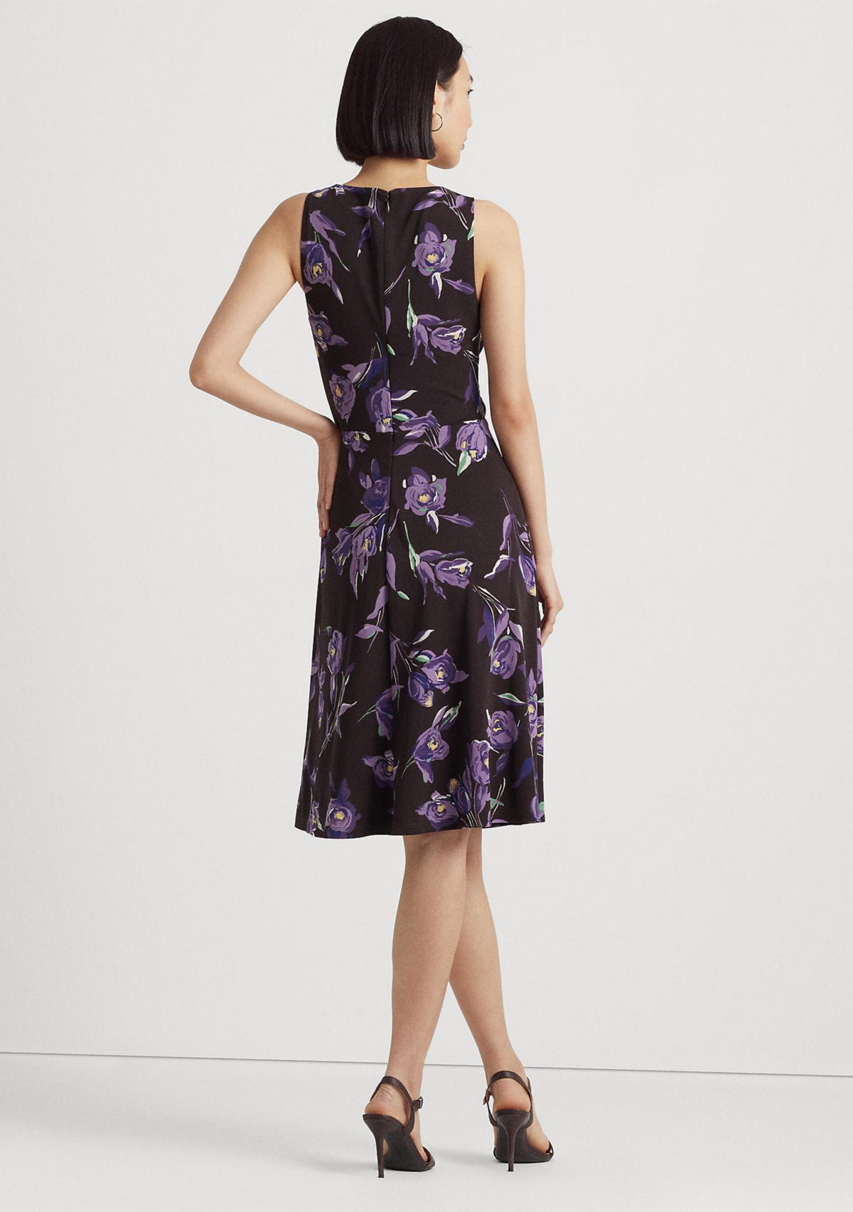 Womens Floral Surplice Jersey Sleeveless Dress