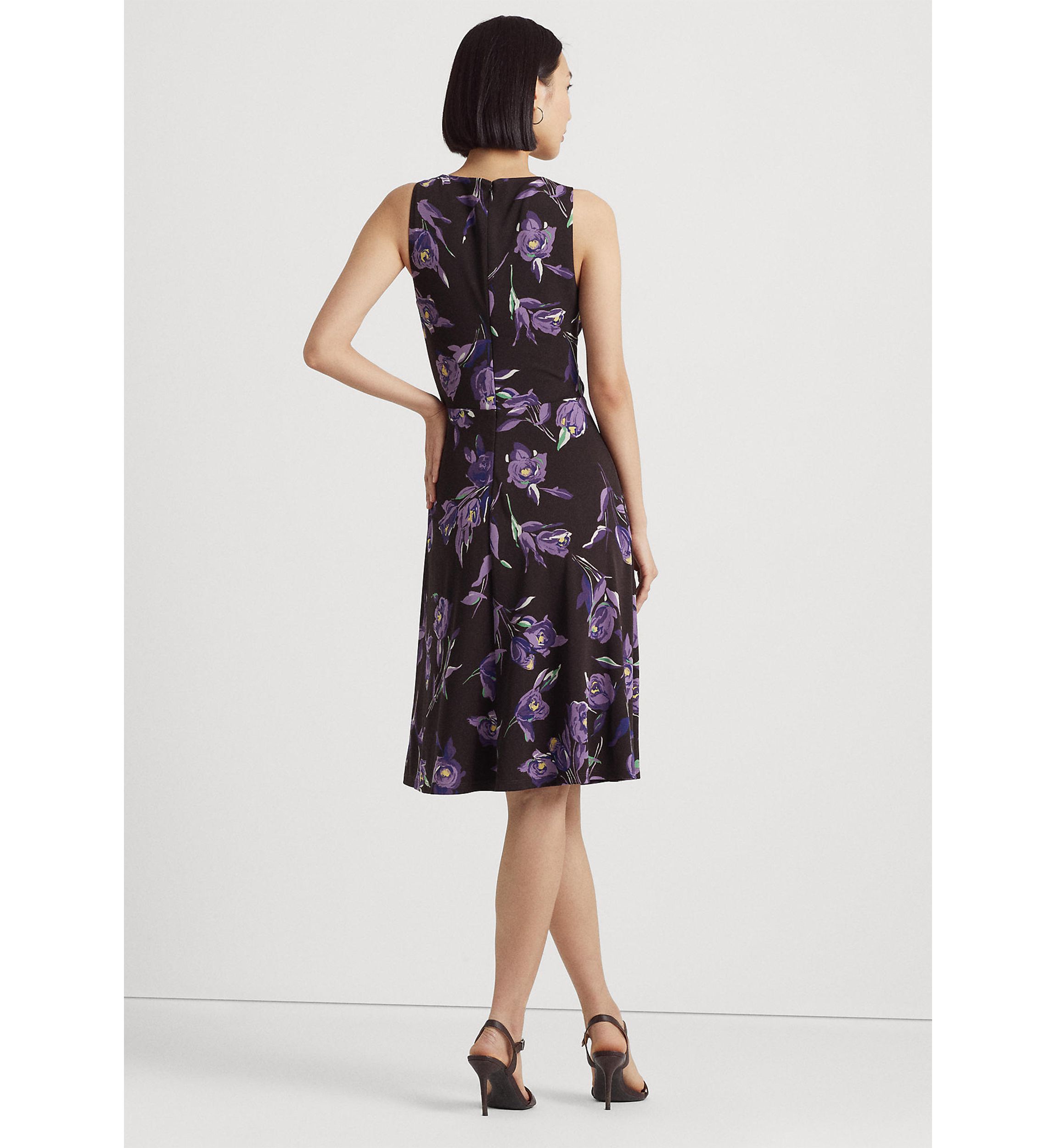 Womens Floral Surplice Jersey Sleeveless Dress