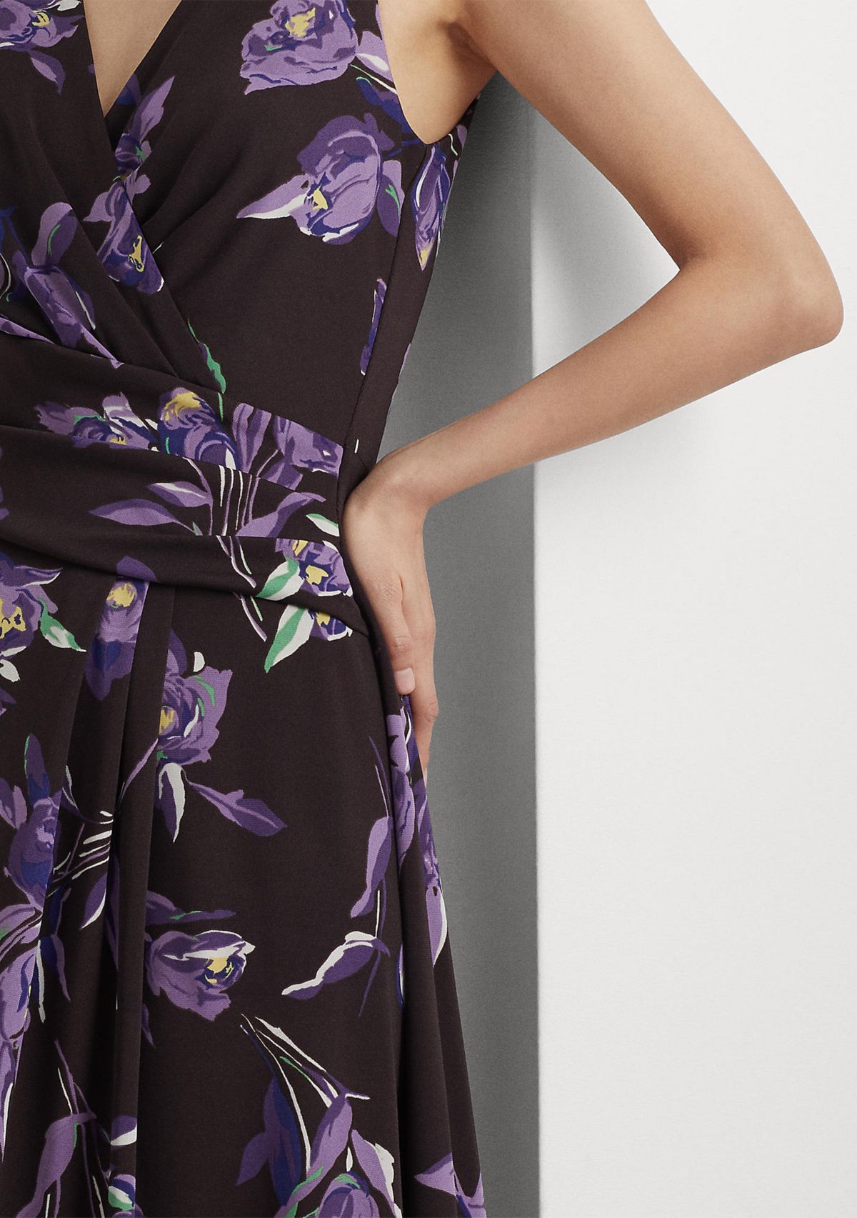 Womens Floral Surplice Jersey Sleeveless Dress