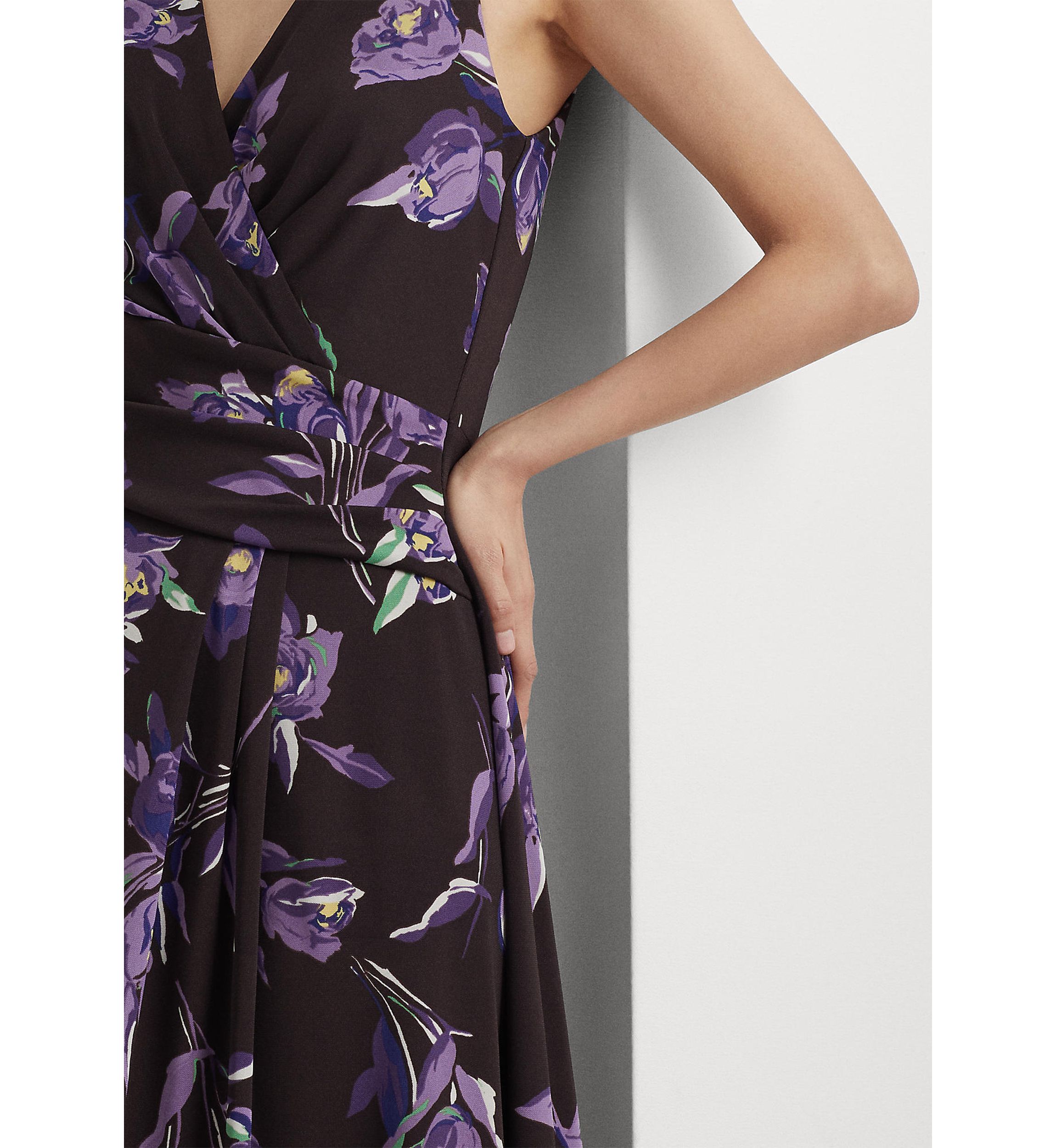 Womens Floral Surplice Jersey Sleeveless Dress