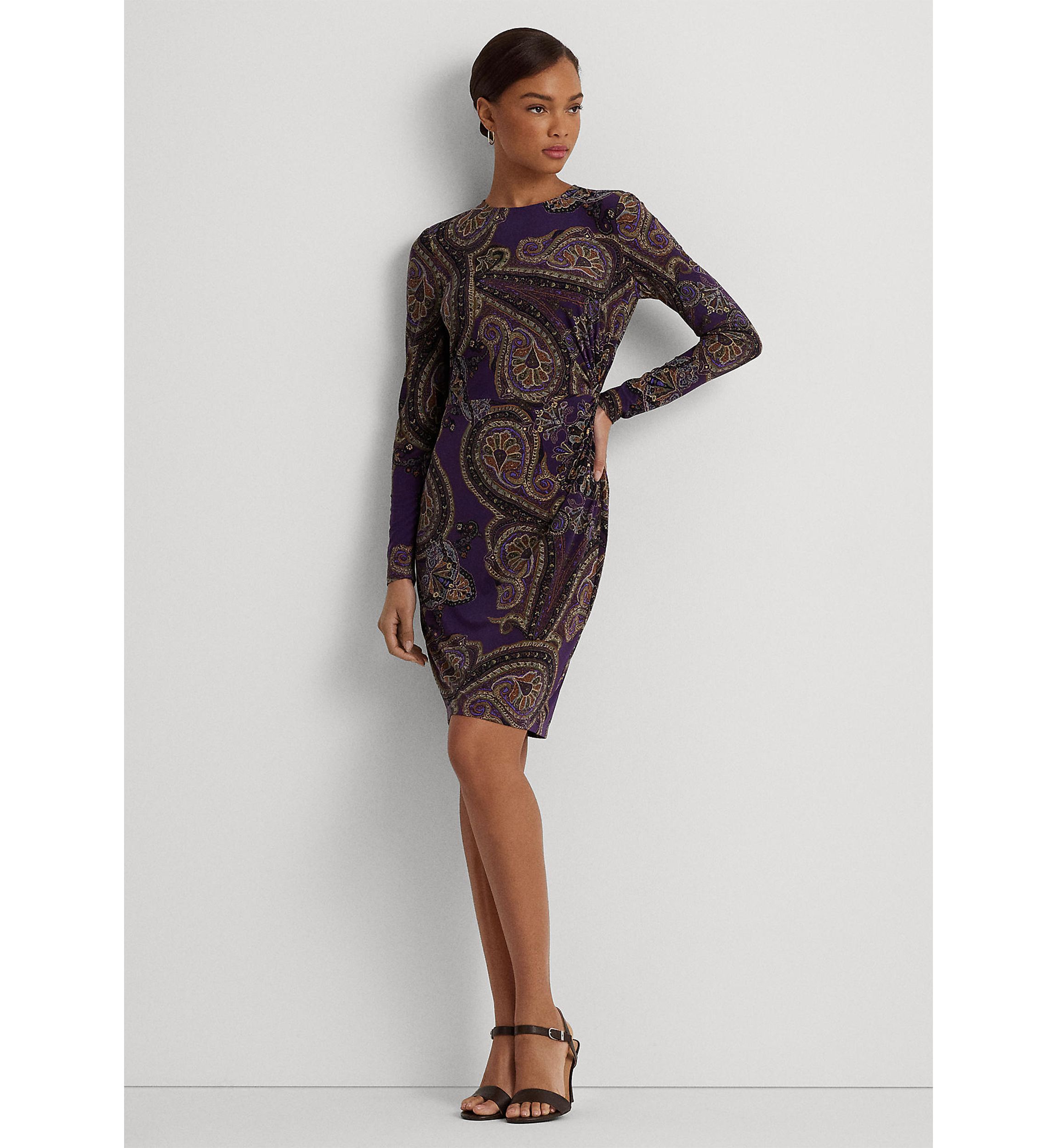 Womens Paisley Twist-Front Stretch Jersey Dress