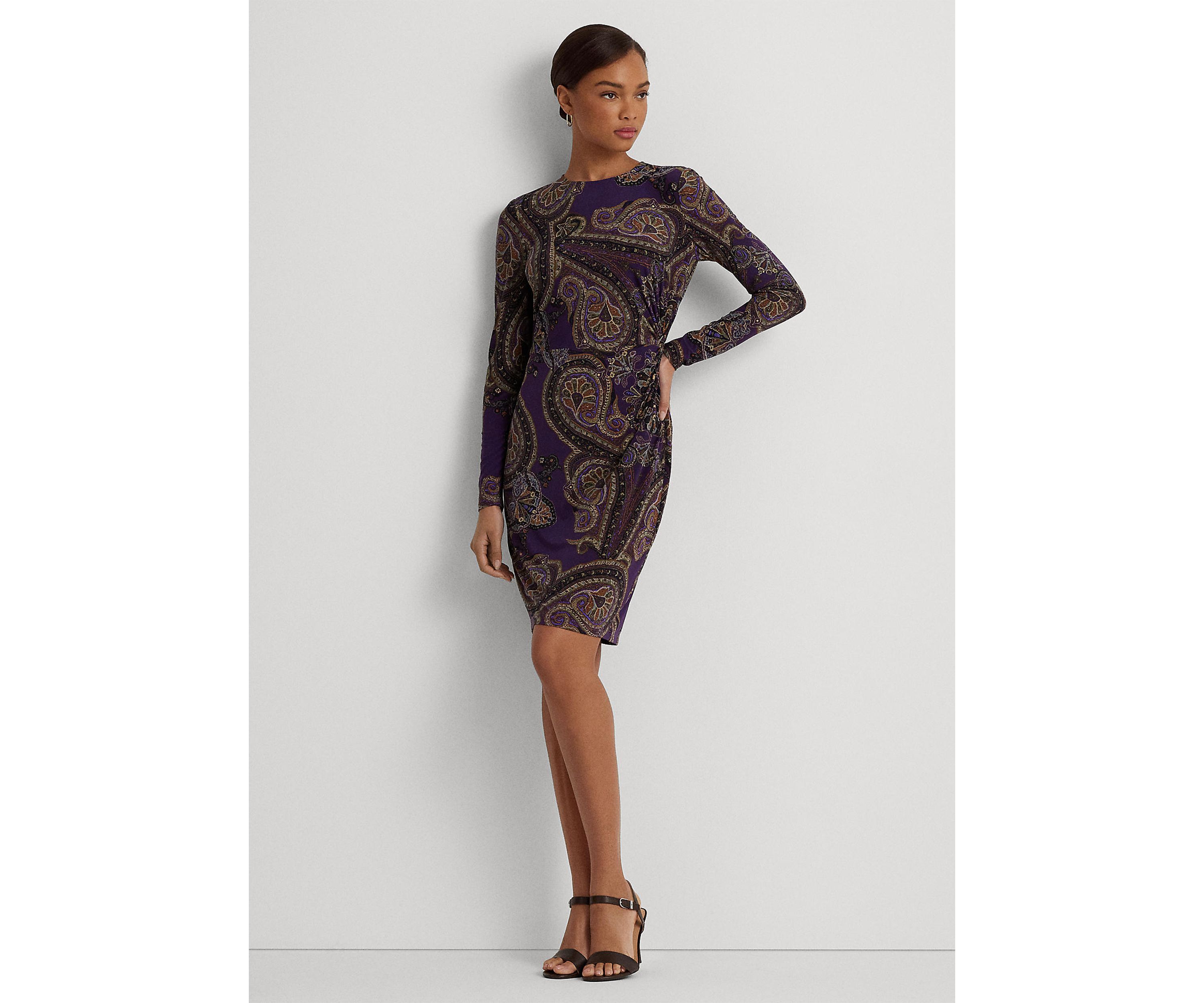 Womens Paisley Twist-Front Stretch Jersey Dress