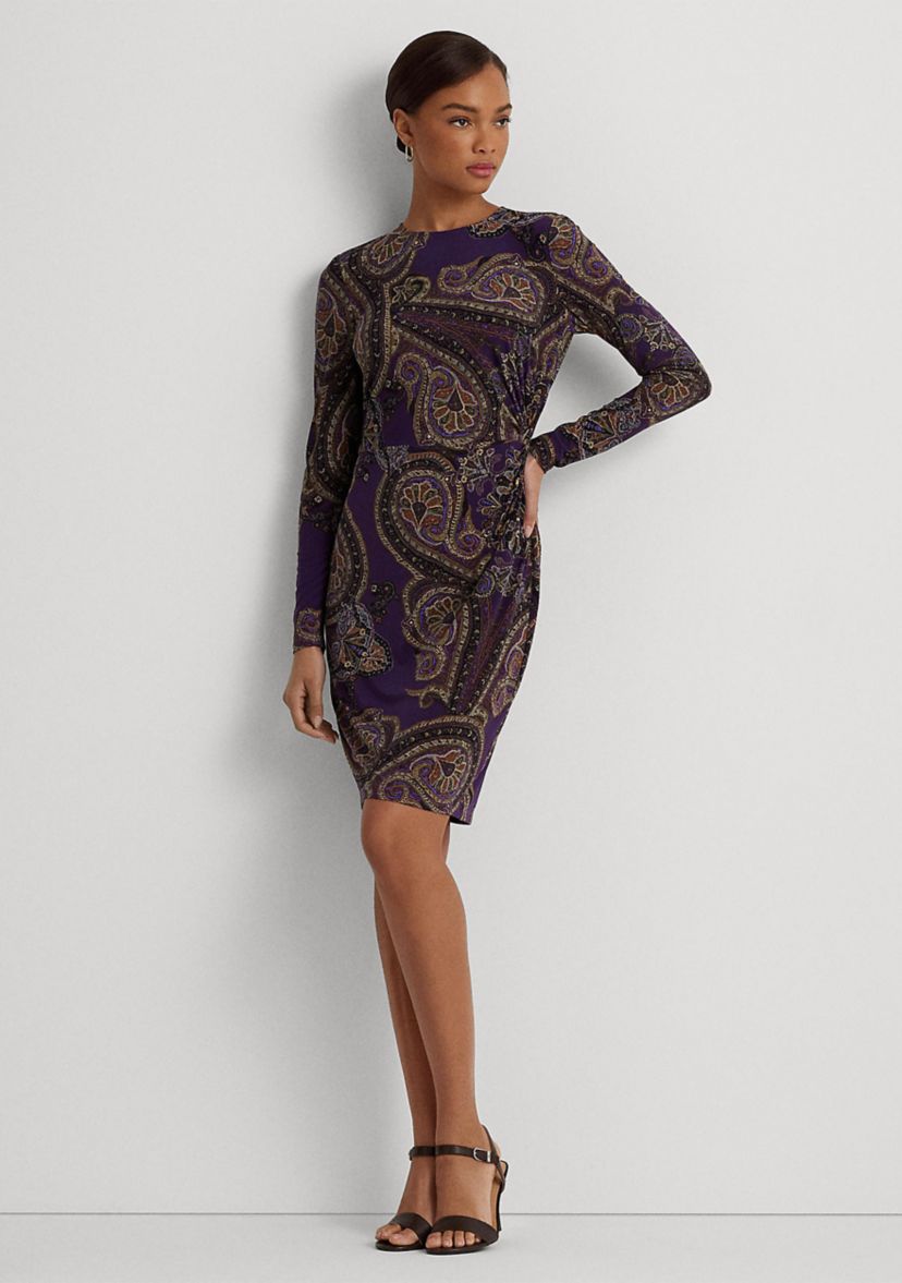 Womens Paisley Twist-Front Stretch Jersey Dress