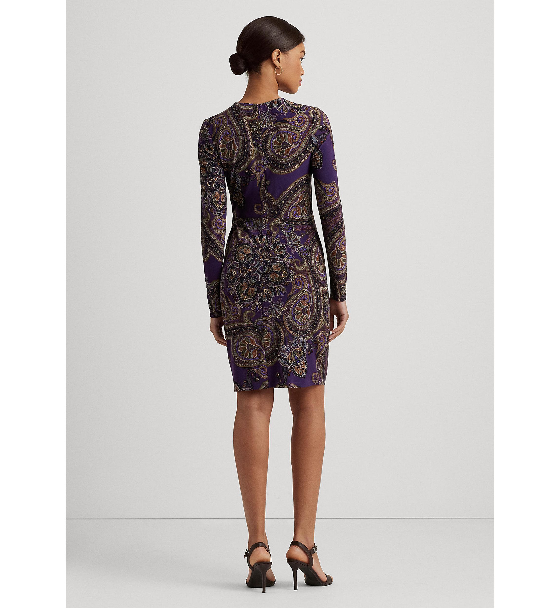 Womens Paisley Twist-Front Stretch Jersey Dress