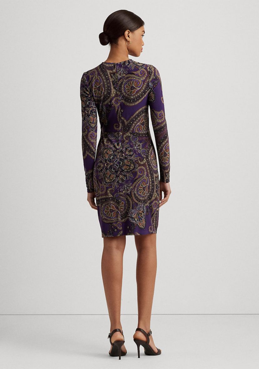 Womens Paisley Twist-Front Stretch Jersey Dress