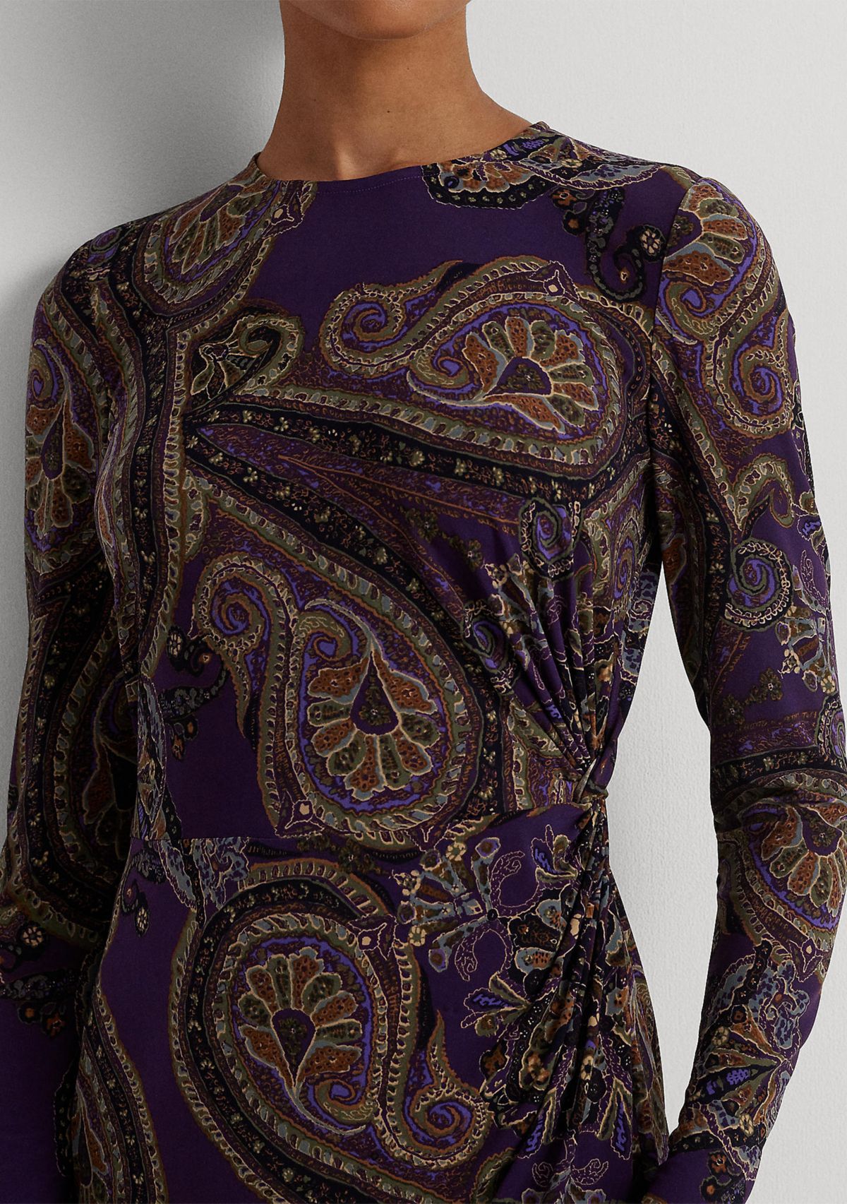 Womens Paisley Twist-Front Stretch Jersey Dress