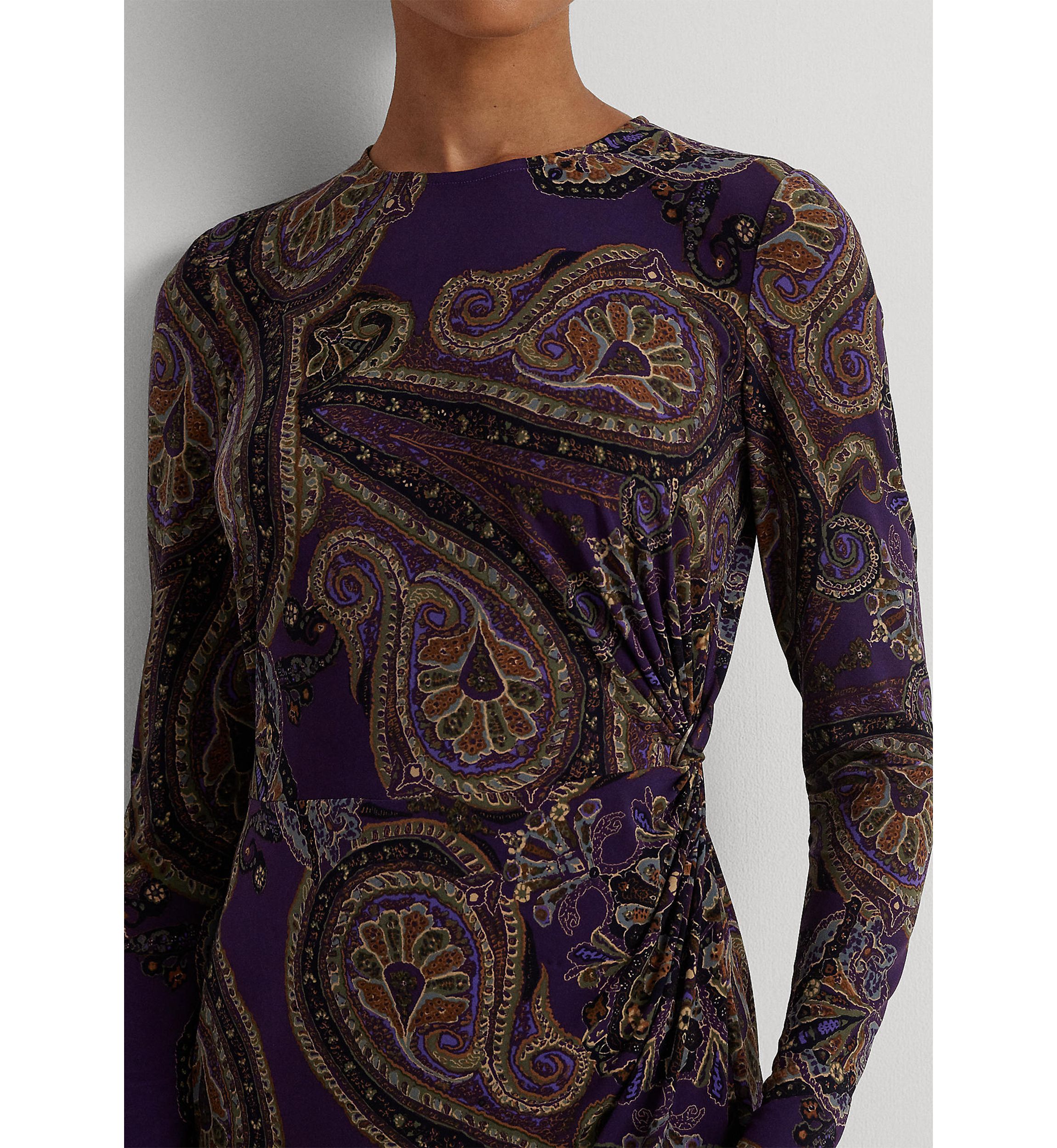 Womens Paisley Twist-Front Stretch Jersey Dress