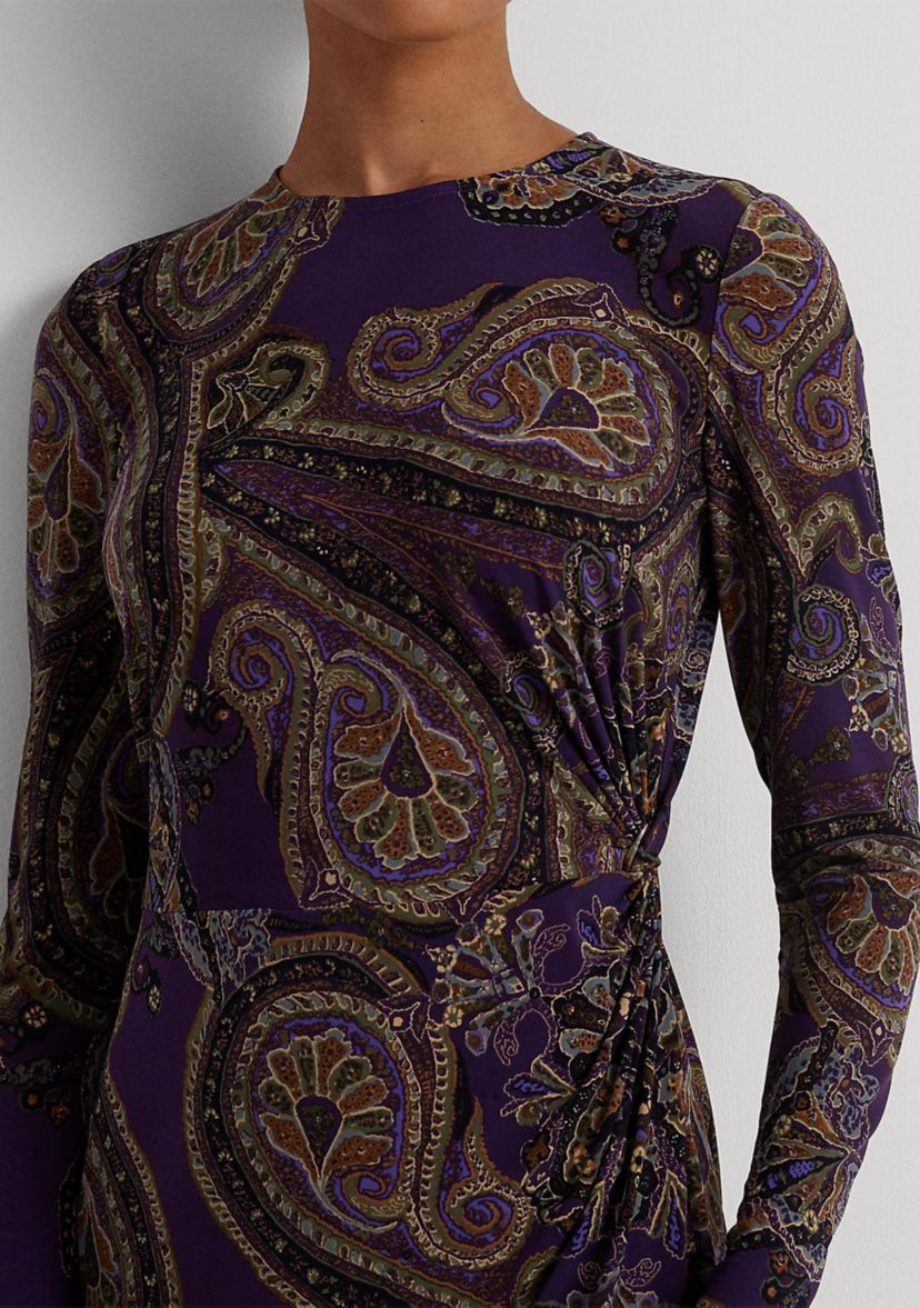 Womens Paisley Twist-Front Stretch Jersey Dress