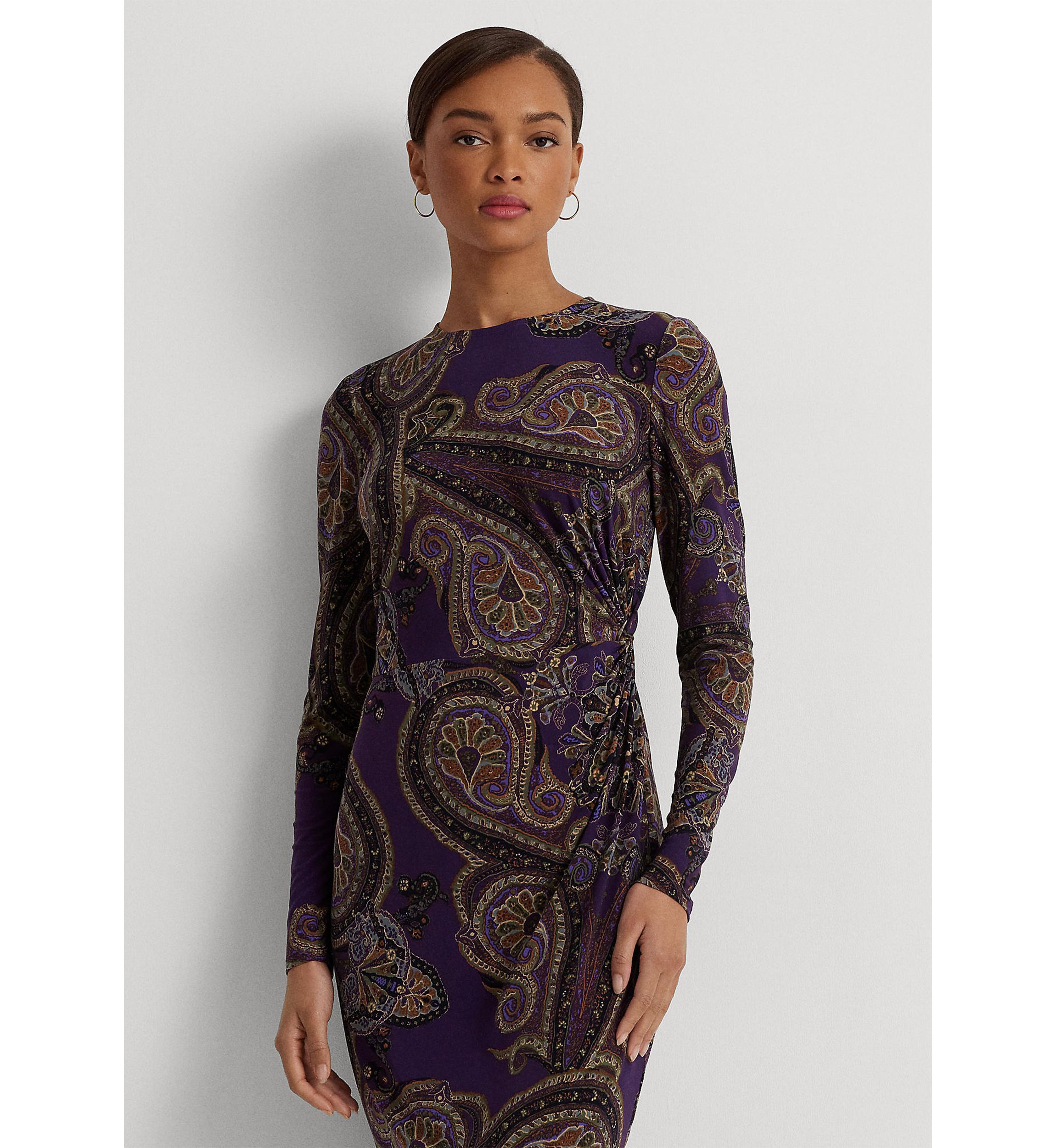 Womens Paisley Twist-Front Stretch Jersey Dress