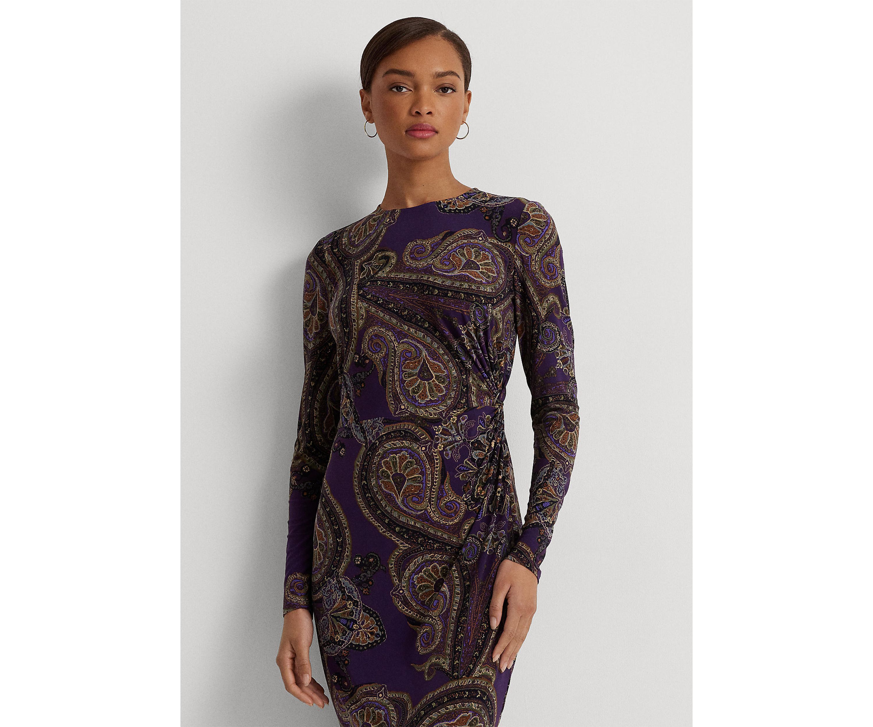 Womens Paisley Twist-Front Stretch Jersey Dress