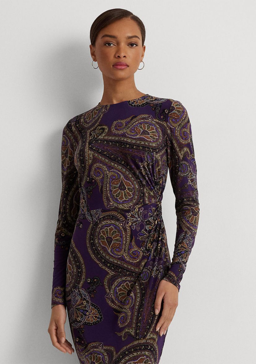 Womens Paisley Twist-Front Stretch Jersey Dress