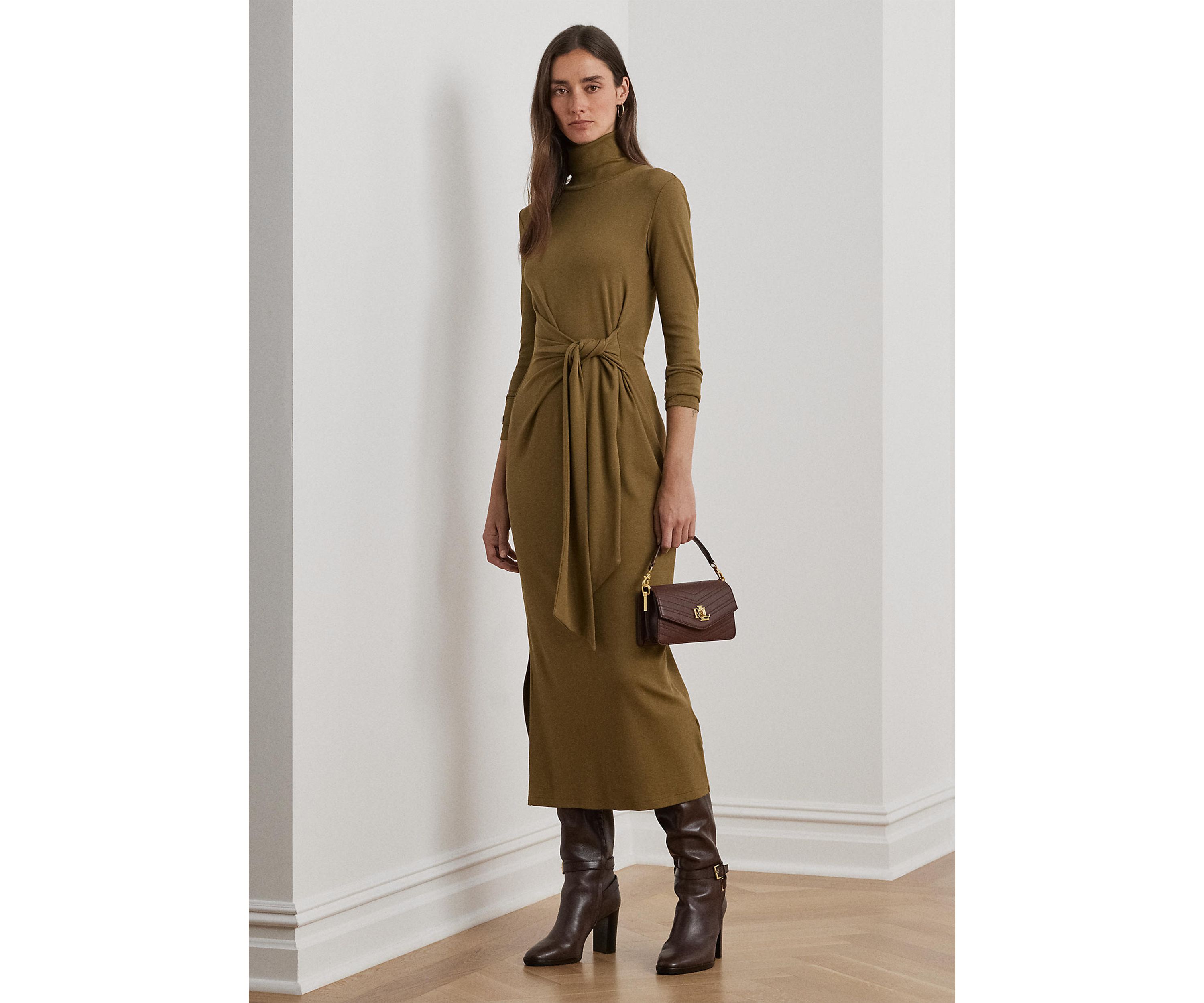 Tie-Front Turtleneck Dress