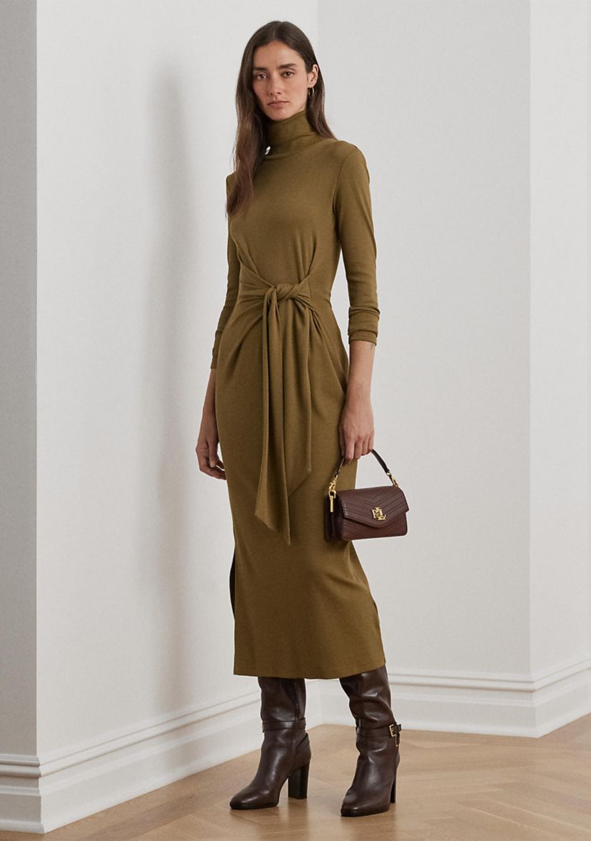Tie-Front Turtleneck Dress