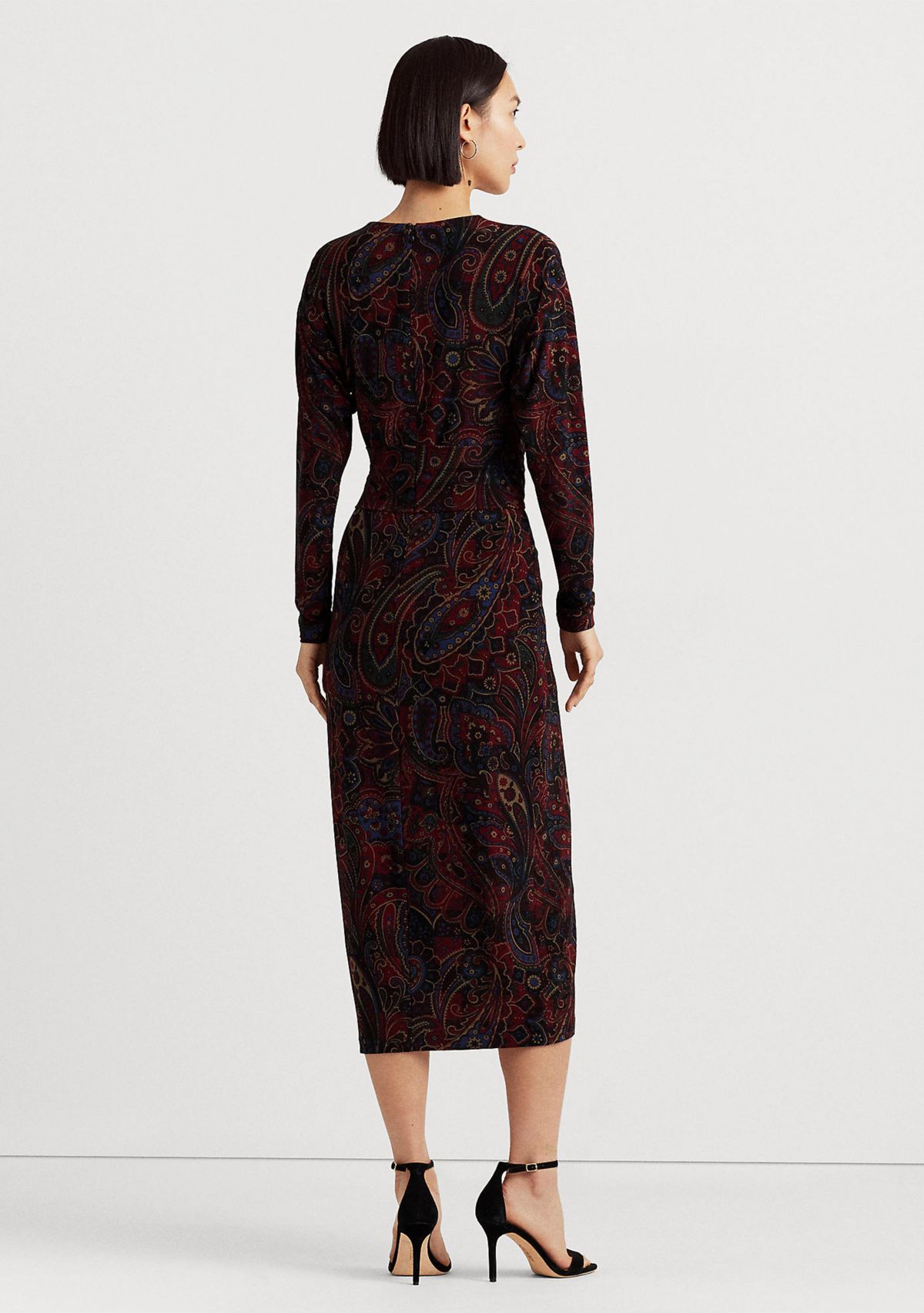 Checked Paisley Twist-Front Jersey Dress