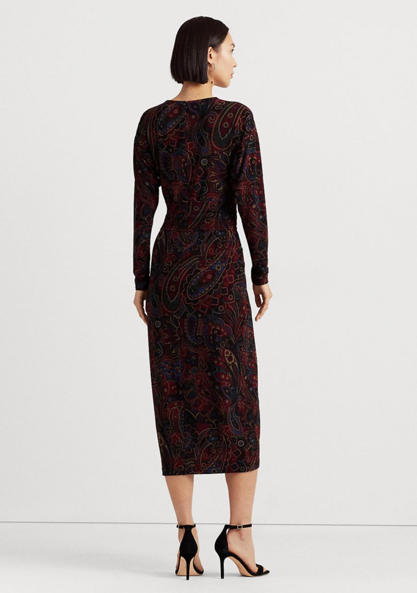 Checked Paisley Twist-Front Jersey Dress