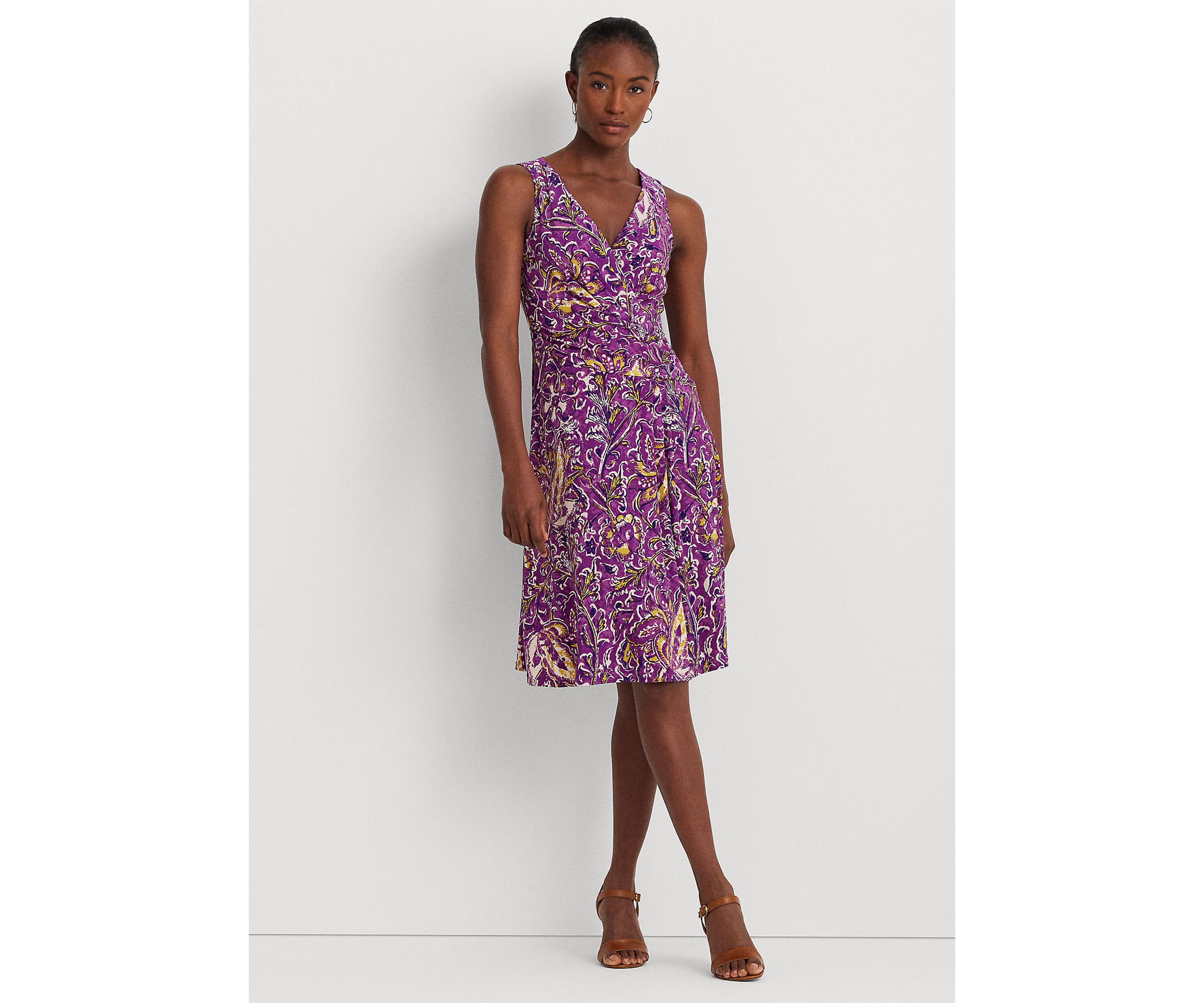 Print Surplice Jersey Sleeveless Dress