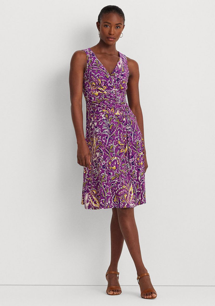 Print Surplice Jersey Sleeveless Dress