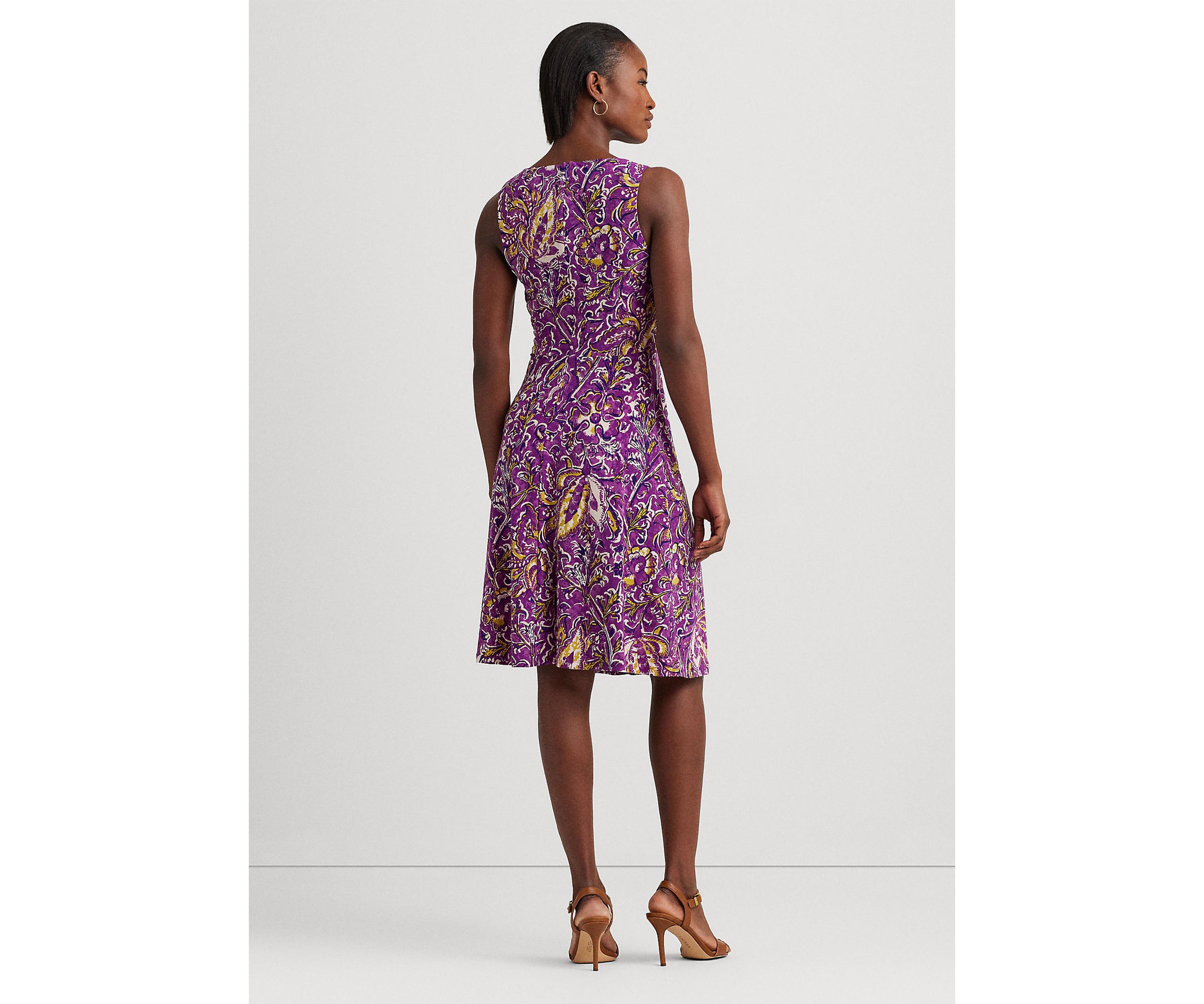 Print Surplice Jersey Sleeveless Dress
