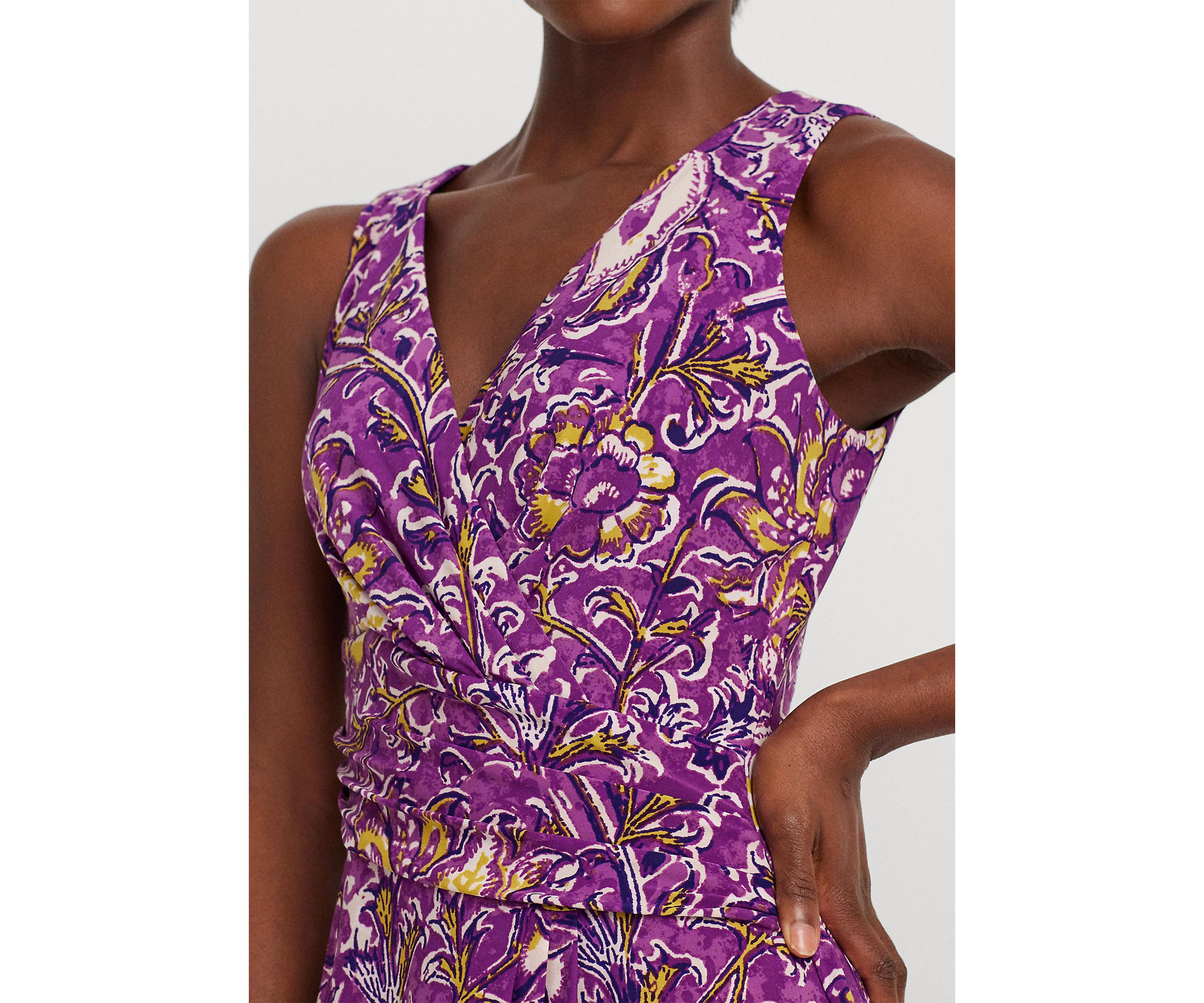 Print Surplice Jersey Sleeveless Dress