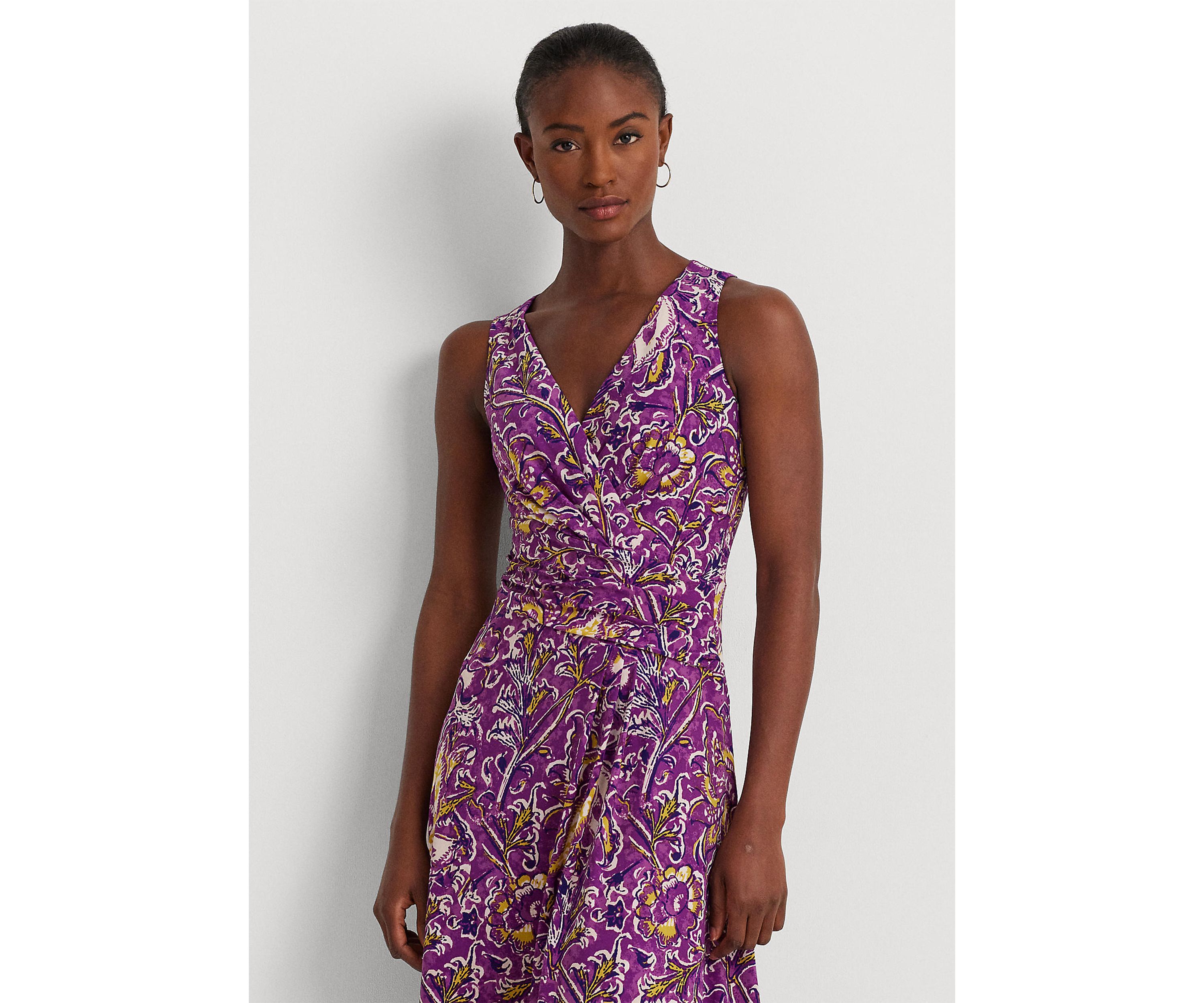 Print Surplice Jersey Sleeveless Dress