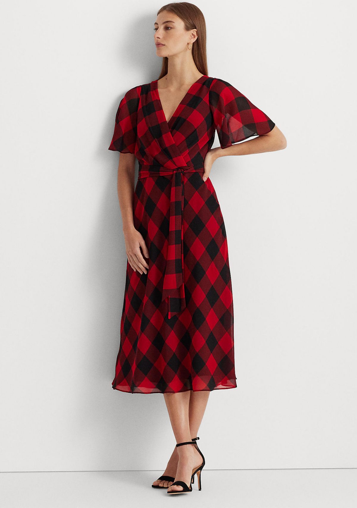Buffalo Check Belted Georgette Dress