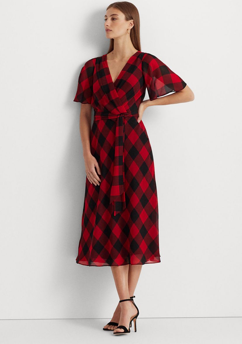 Buffalo Check Belted Georgette Dress