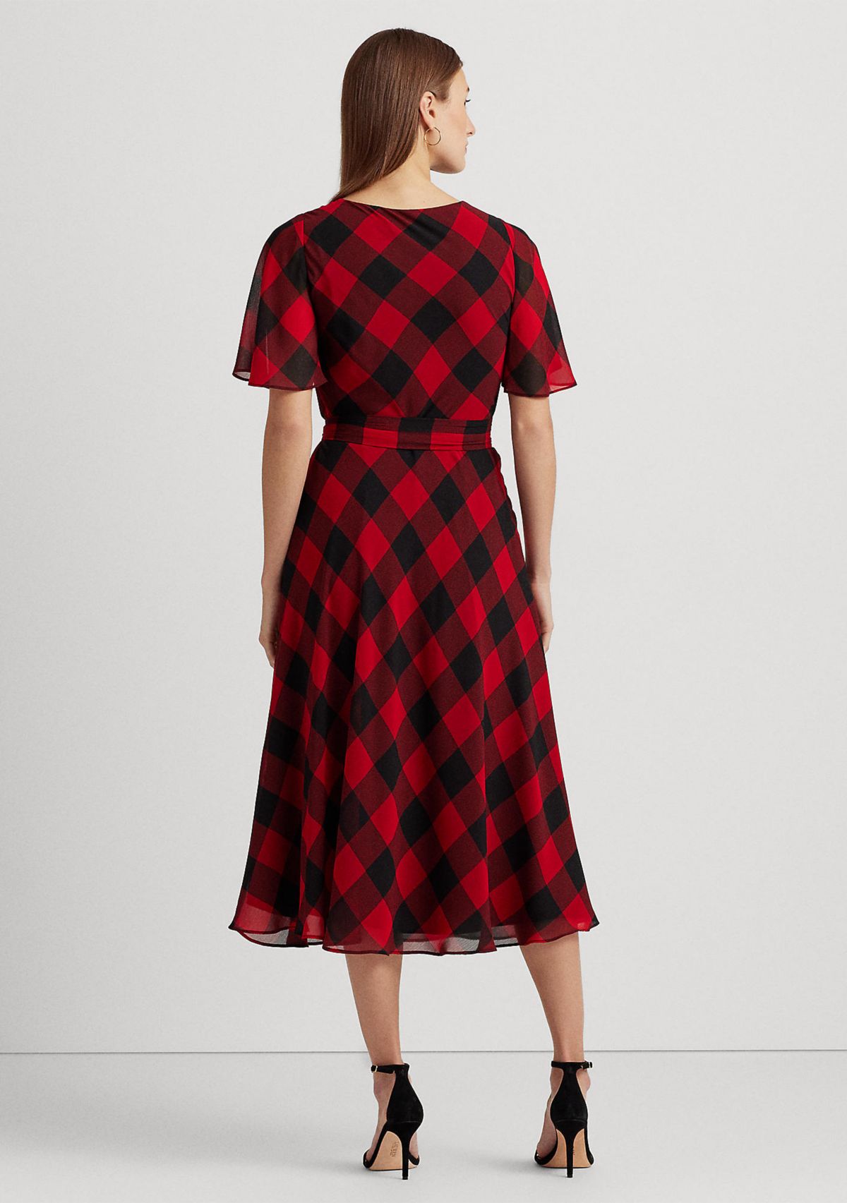 Buffalo Check Belted Georgette Dress