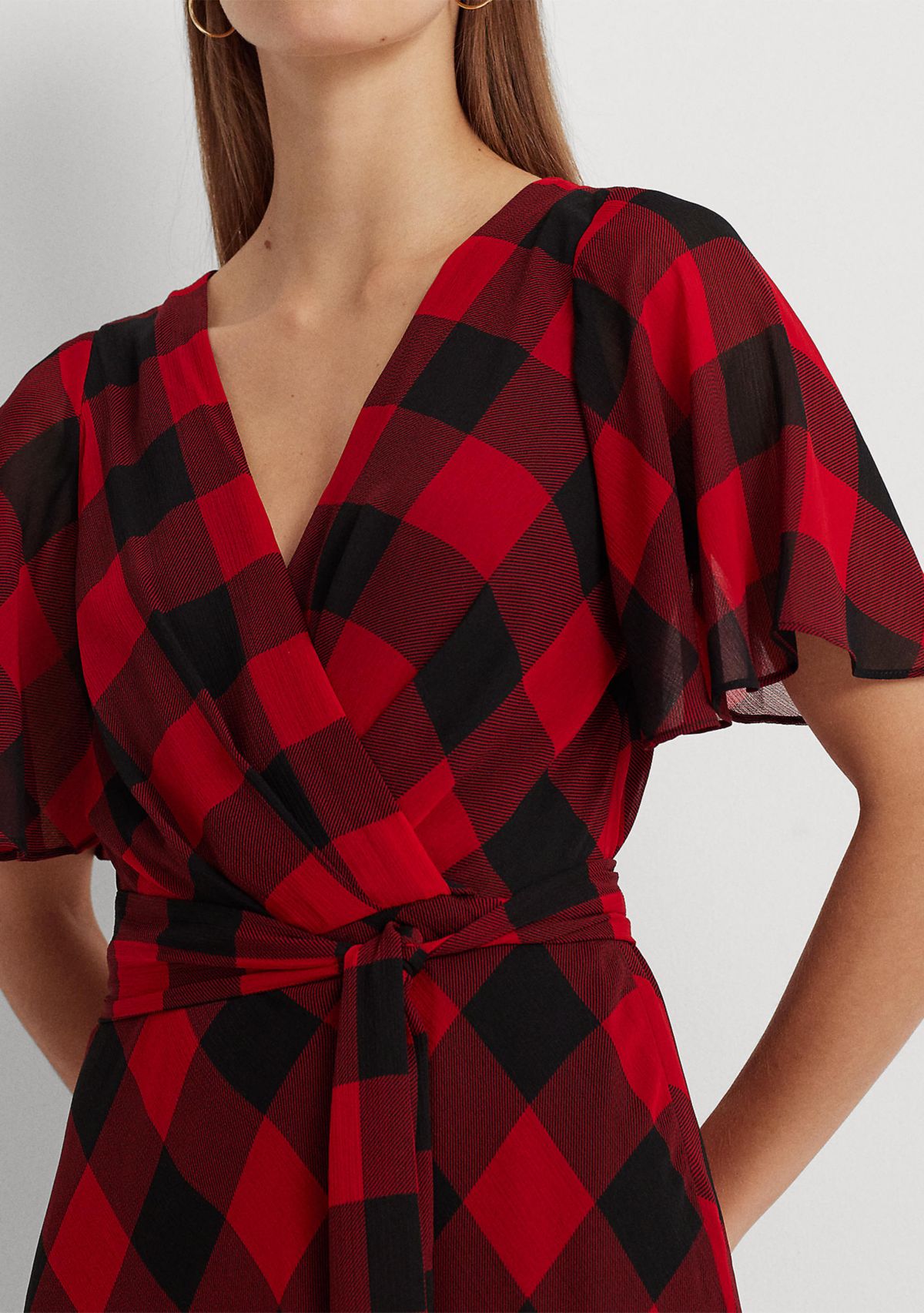 Buffalo Check Belted Georgette Dress