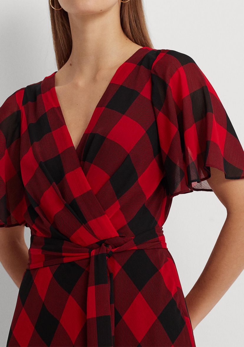 Buffalo Check Belted Georgette Dress