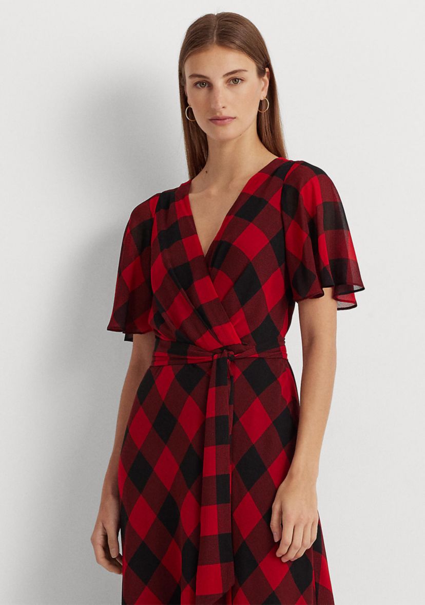 Buffalo Check Belted Georgette Dress