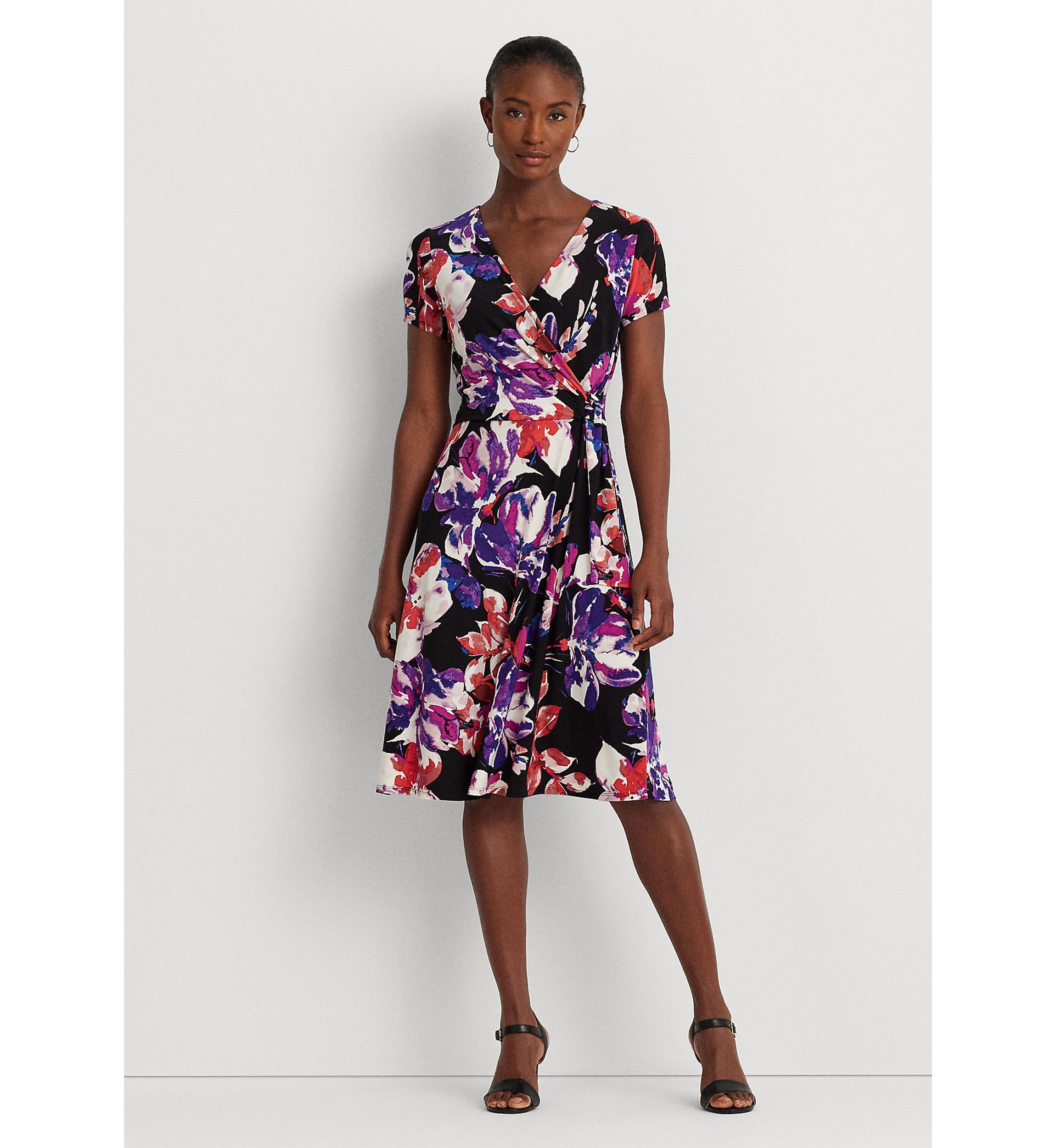 Floral Stretch Jersey Surplice Dress