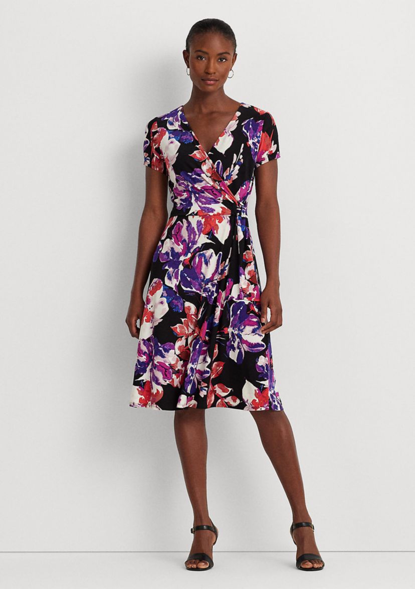 Floral Stretch Jersey Surplice Dress