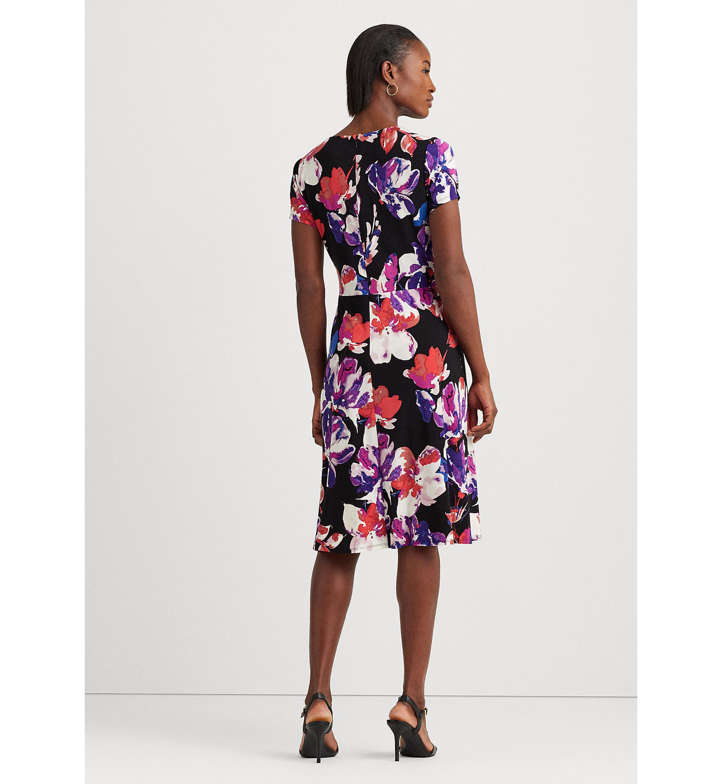 Floral Stretch Jersey Surplice Dress