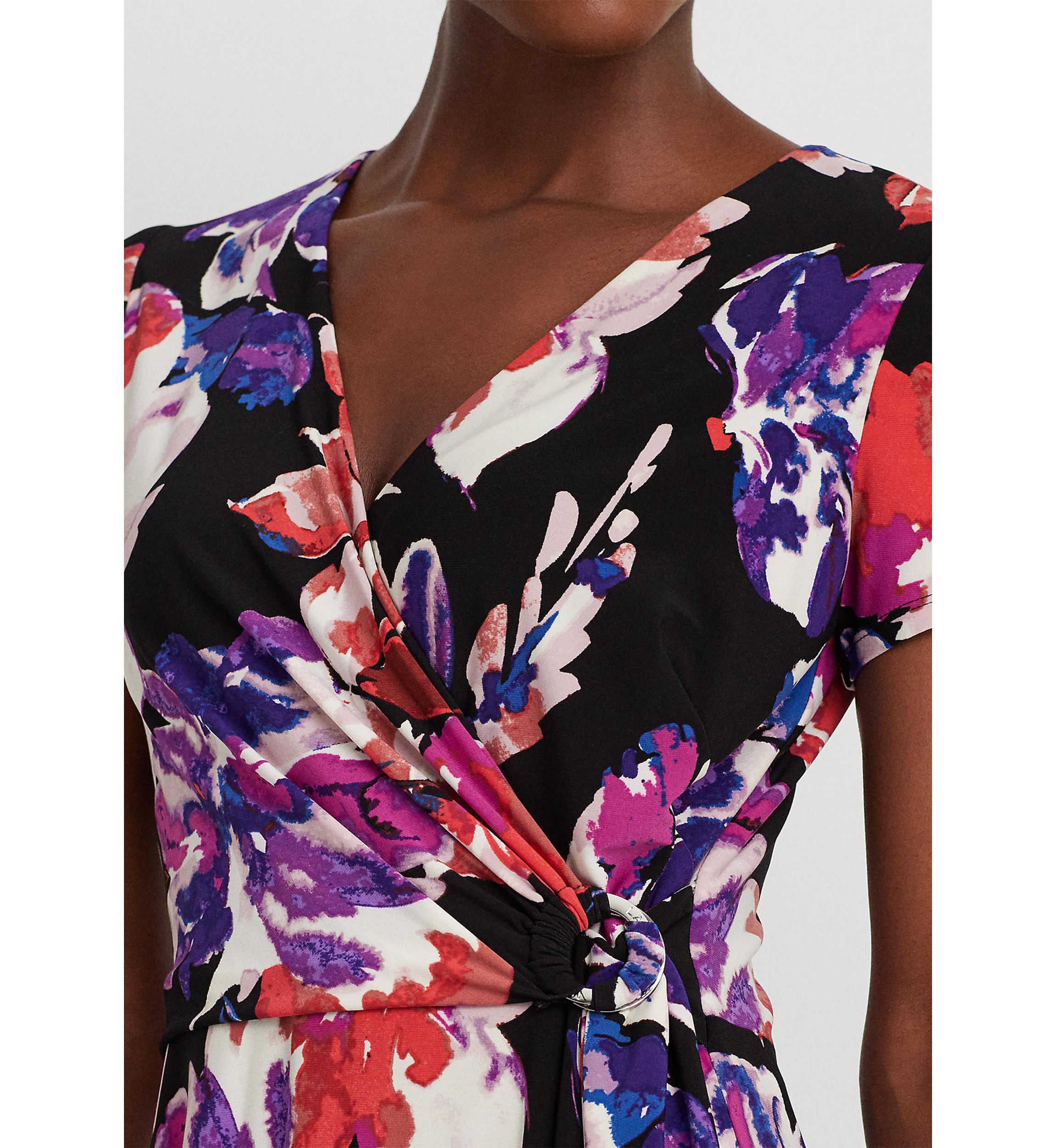 Floral Stretch Jersey Surplice Dress