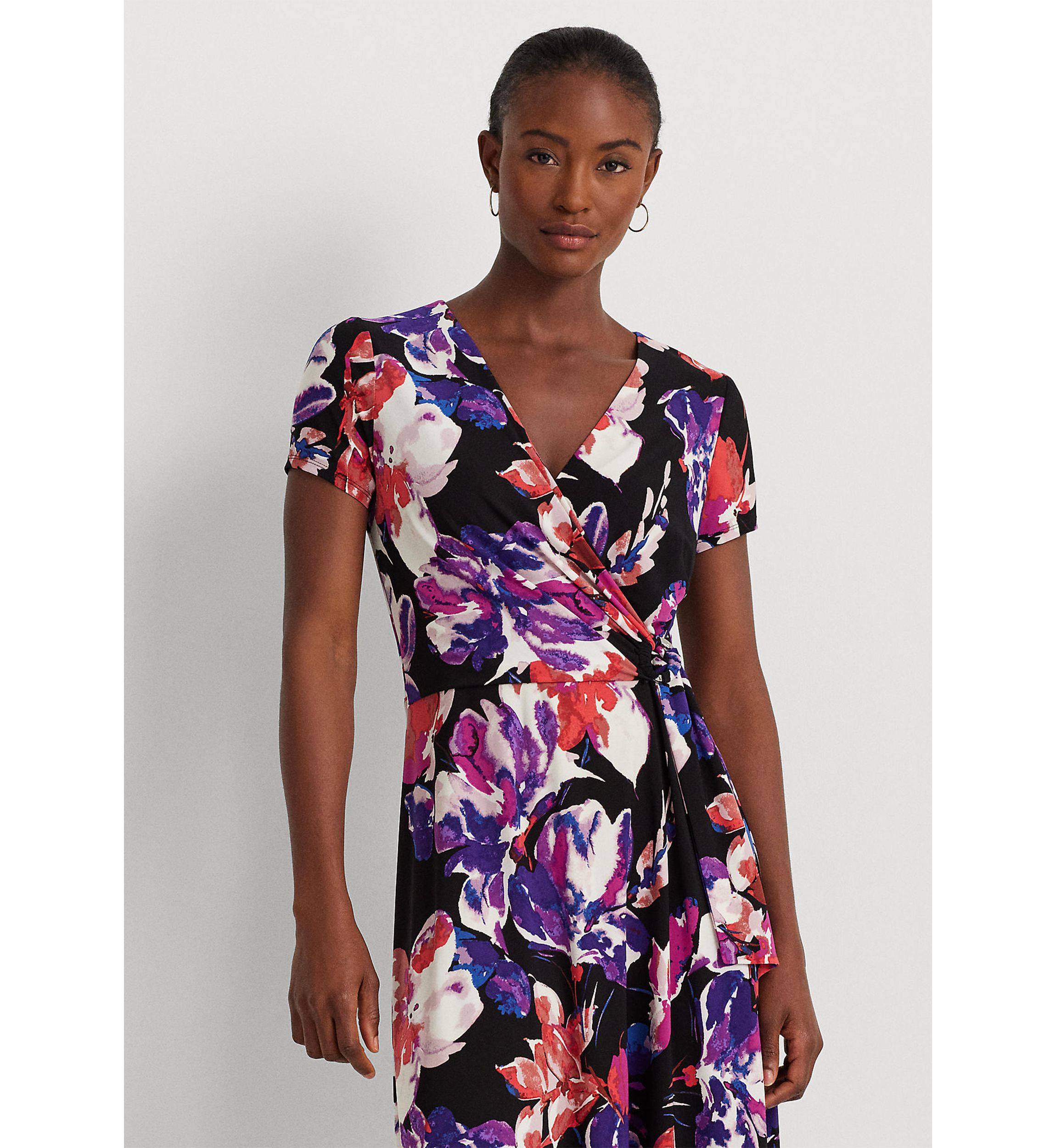 Floral Stretch Jersey Surplice Dress