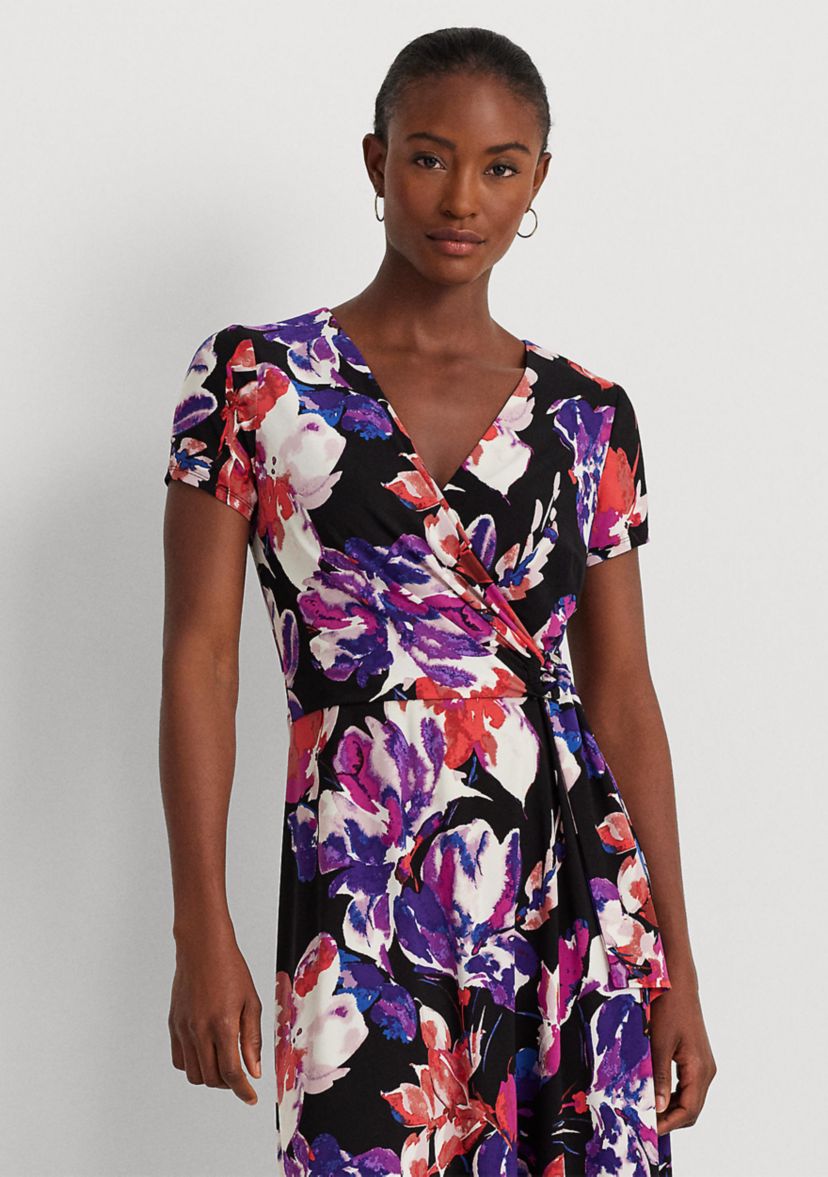 Floral Stretch Jersey Surplice Dress